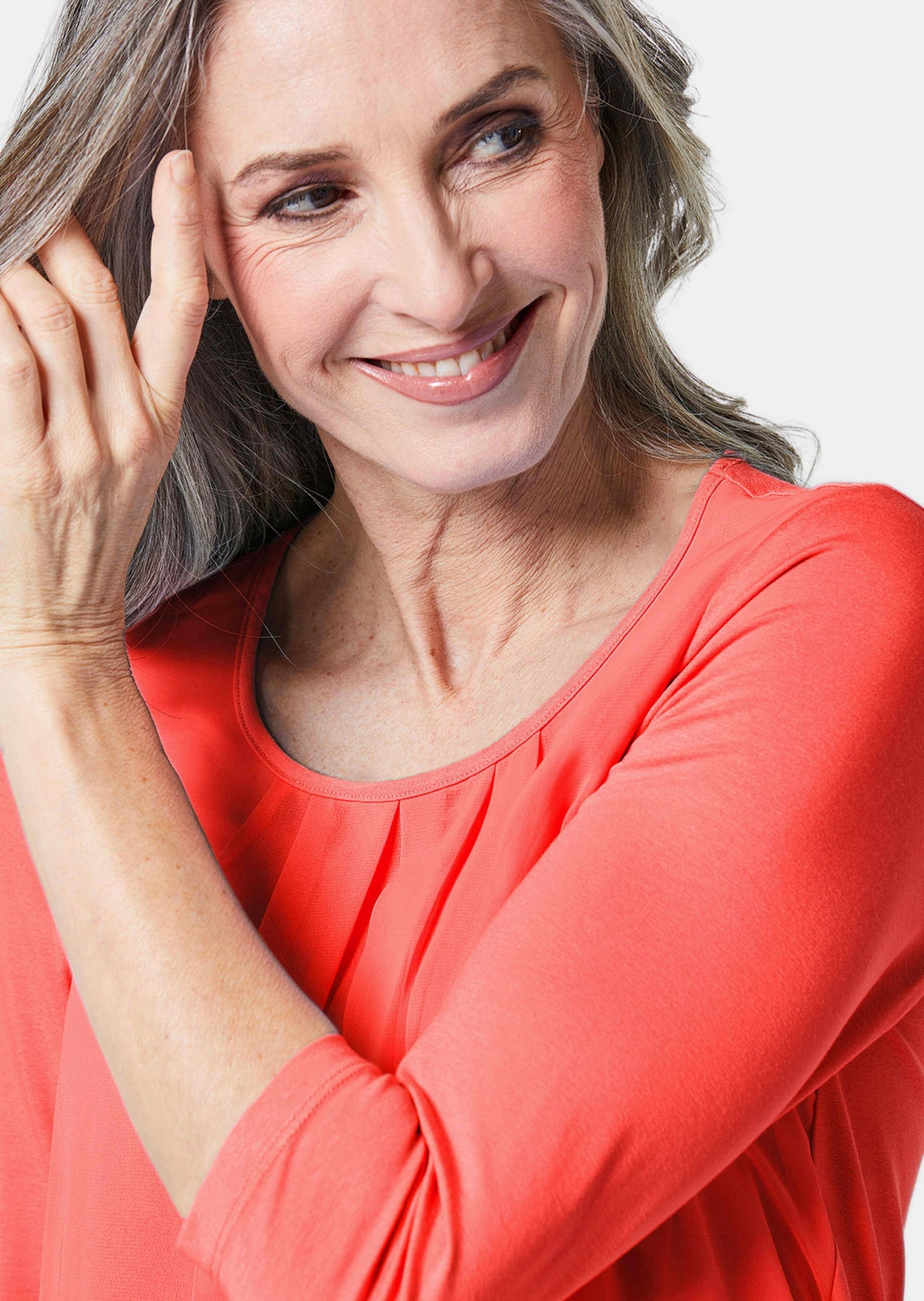 GOLDNER Kurzarmbluse »Chiffon-Shirt mit 3/4-Arm, Rundhals«