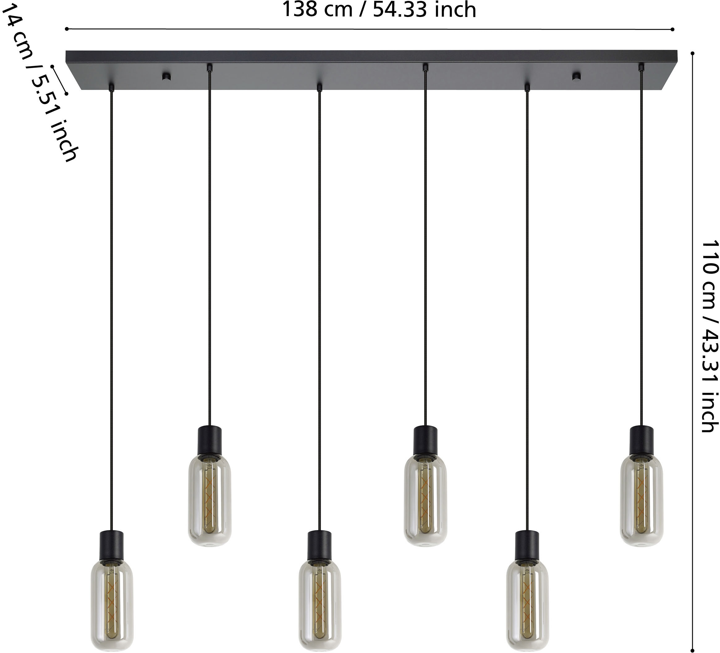 EGLO Hängeleuchte »MAIONE Pendellampe - Stahl - E27 - 6X4W - IP20« E27 1 Stk. Hängelampe, Deckenlampe, Wohnzimmer, Esszimmer, L138 x B14 x H110 cm