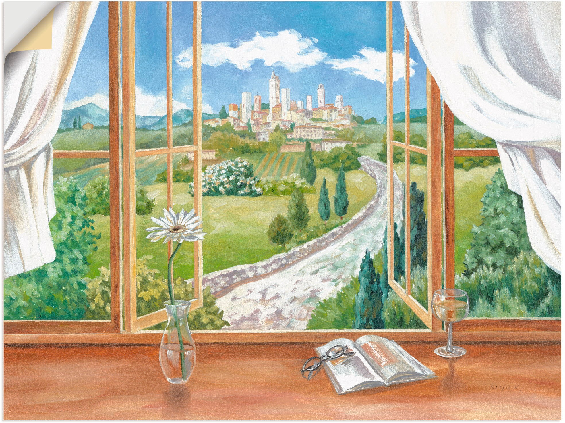 Artland Wandbild »Fenster zur Toskana«, Fensterblick, (1 St.), in vielen Größen & Produktarten - Alubild / Outdoorbild für den Außenbereich, Leinwandbild, Poster, Wandaufkleber / Wandtattoo auch für Badezimmer geeignet