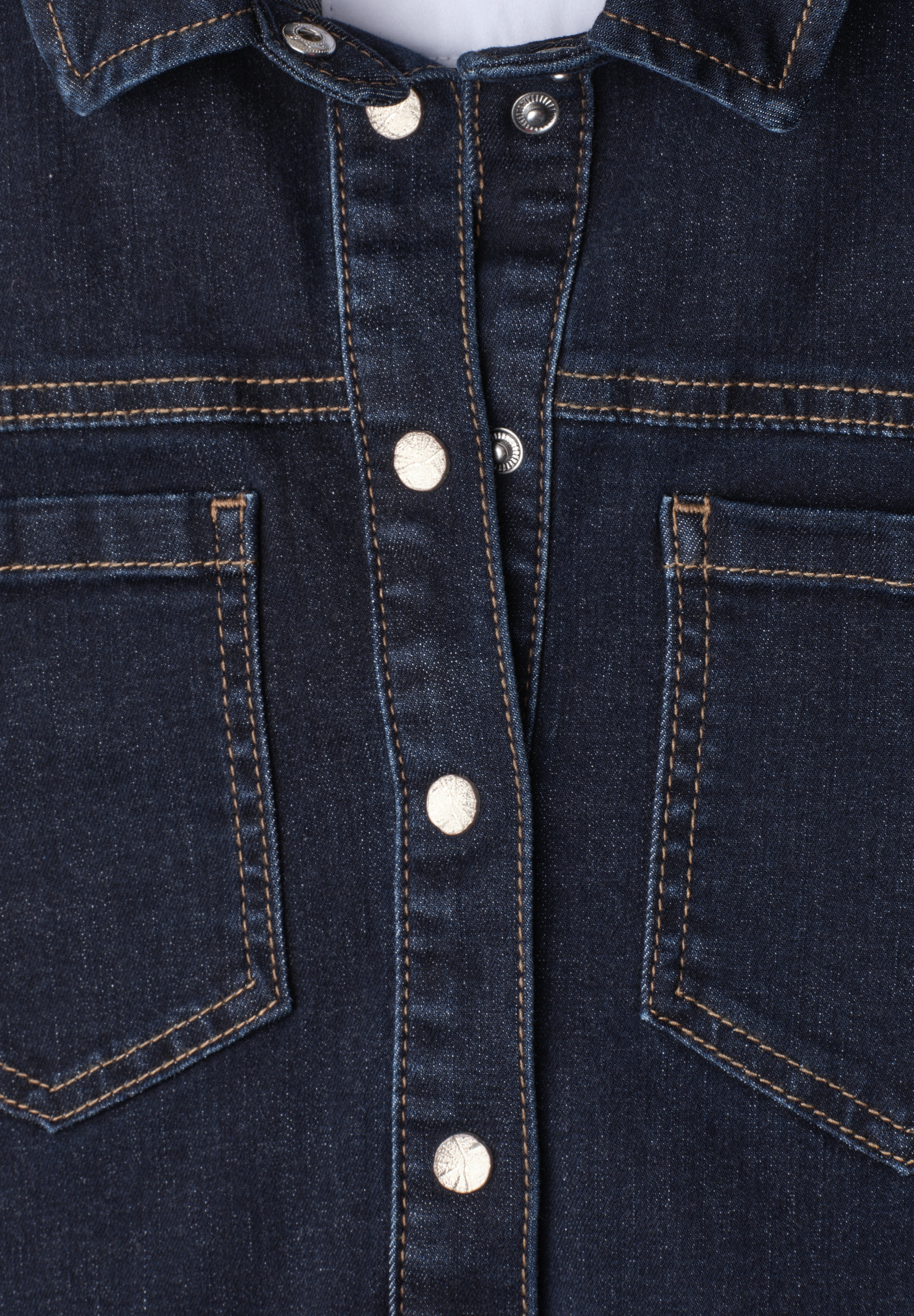 STREET ONE Jeanskleid Brusttaschen Knielanges Denim Sommerkleid mit 3/4-Arm