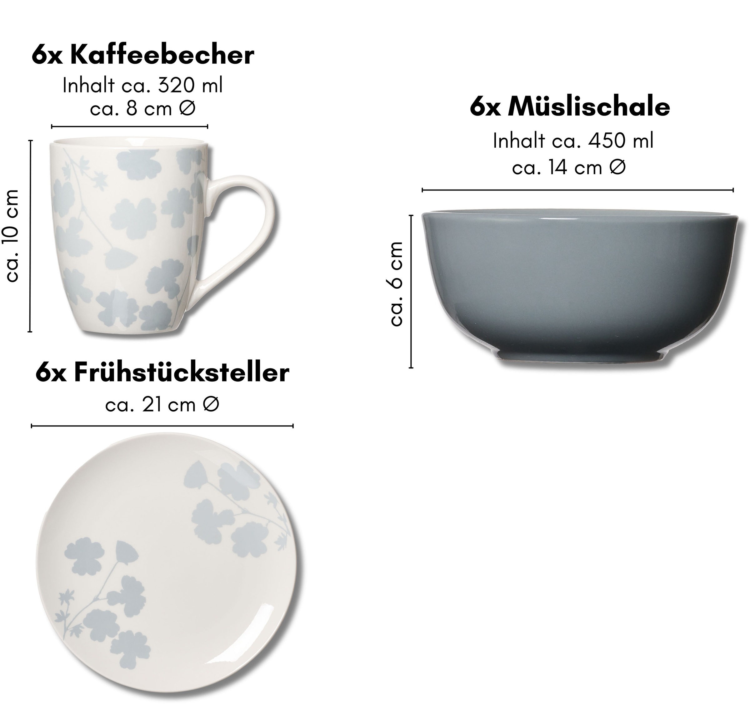 Ritzenhoff & Breker Frühstücks-Geschirrset »Ida«, (Set, 18 tlg.), Landhaus/Scandi-Style