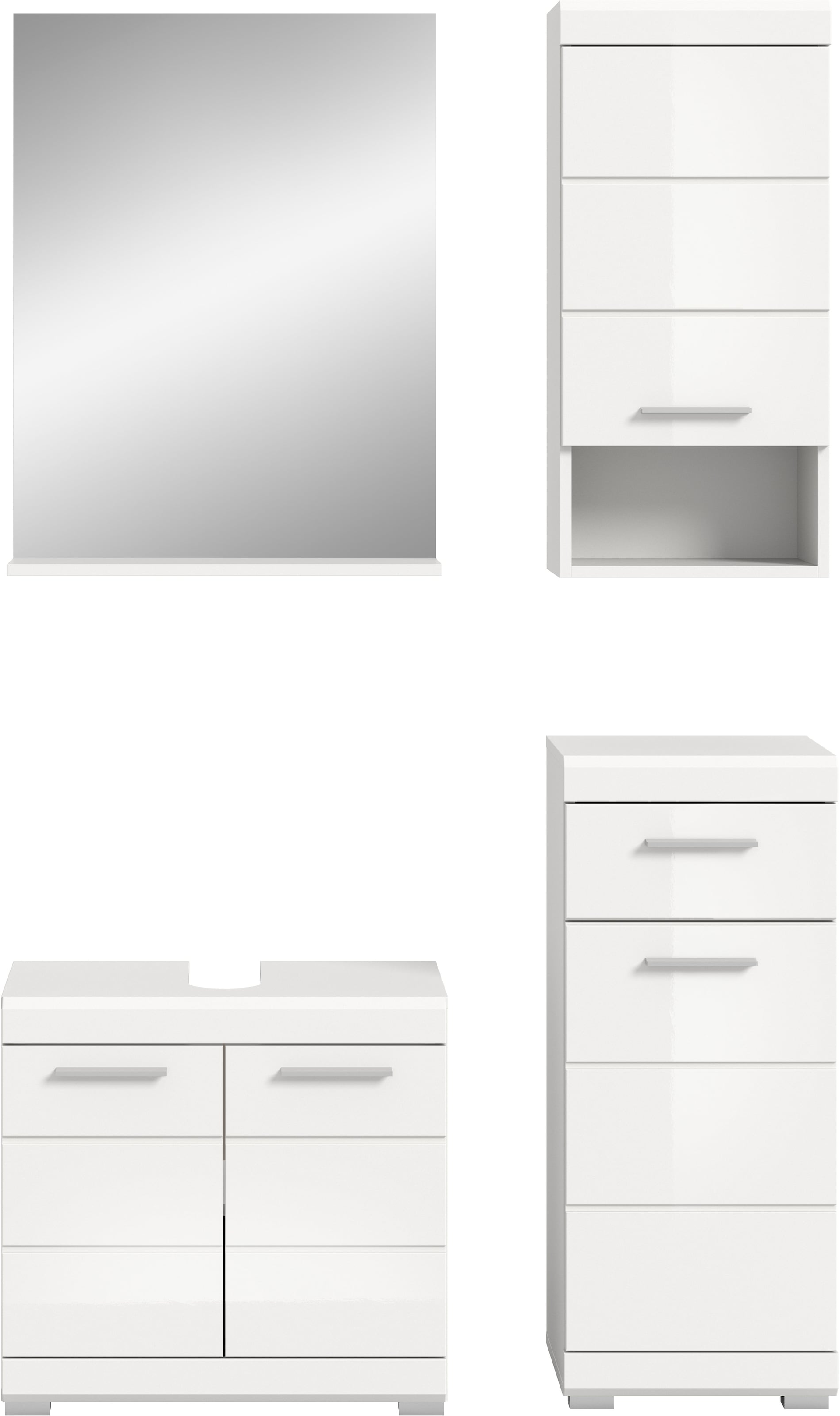 INOSIGN Badmöbel-Set »Siena, 4 teilig, bestehend aus:«, (Set), Waschbeckenunterschrank, Spiegel, Unterschrank, Hängeschrank