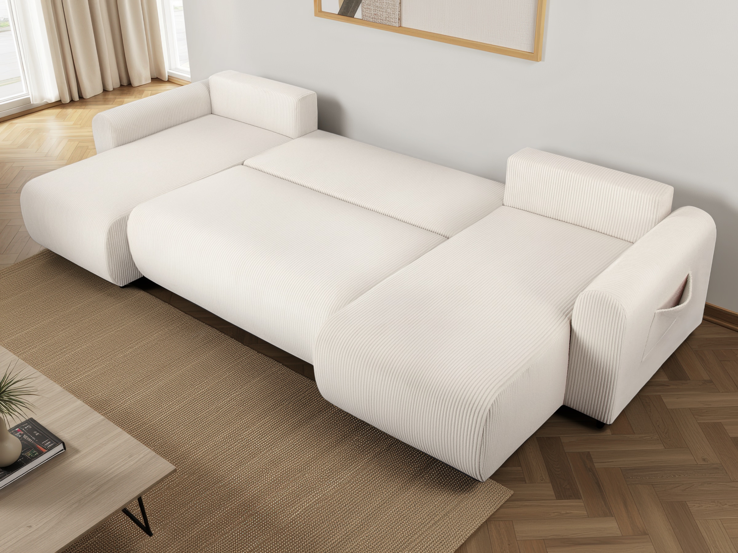 OTTO home Wohnlandschaft »JONAA, 311 cm, U-Form, Schlafsofa, Boxspringfederung, Cord u. Struktur« 133/270cm, Bettkasten, Seitentaschen, Cord und Struktur