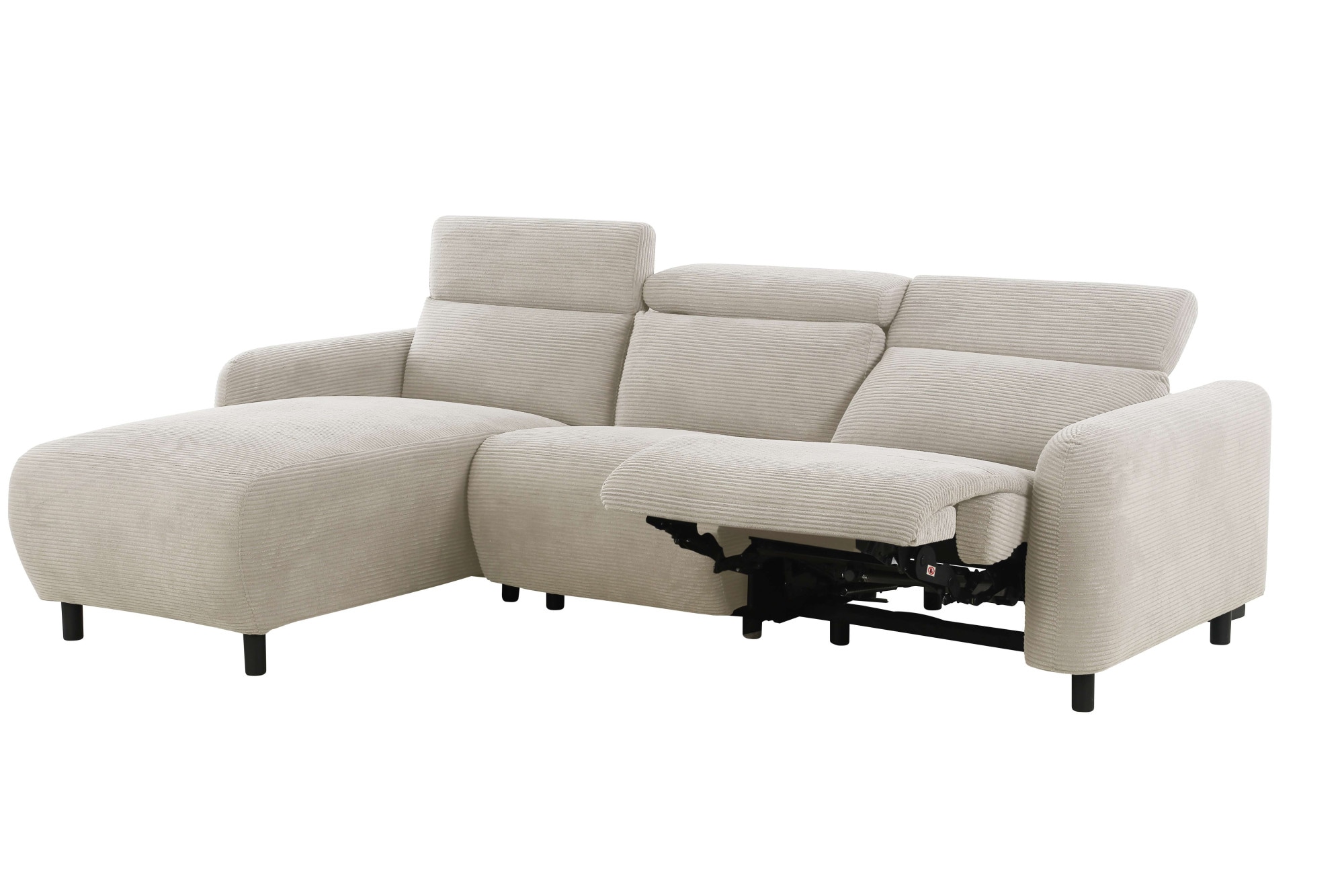 Home affaire Ecksofa »SKAANE in Cord, L-Form, 274 cm, manuelle u. elektrische Relaxfunktion,« rundes Design, Kopfteilverstellung, Federkernpolsterung