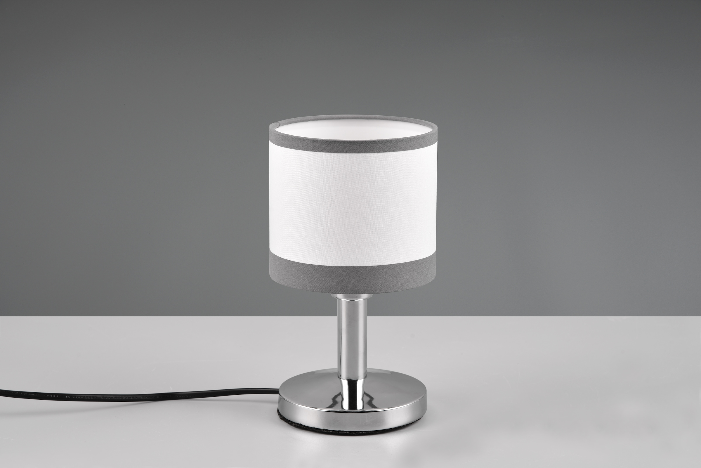 REALITY Leuchten Schreibtischlampe »DAVOS, Tischleuchte exkl 1xE14 max 10W On/Off Touch Steuerung«, 1 flammig, Leuchtmittel E14 | Leuchtmittel wechselbar, Nachttischlampe Höhe 22cm mit Touchfunktion und Stoffschirm Ø12 cm