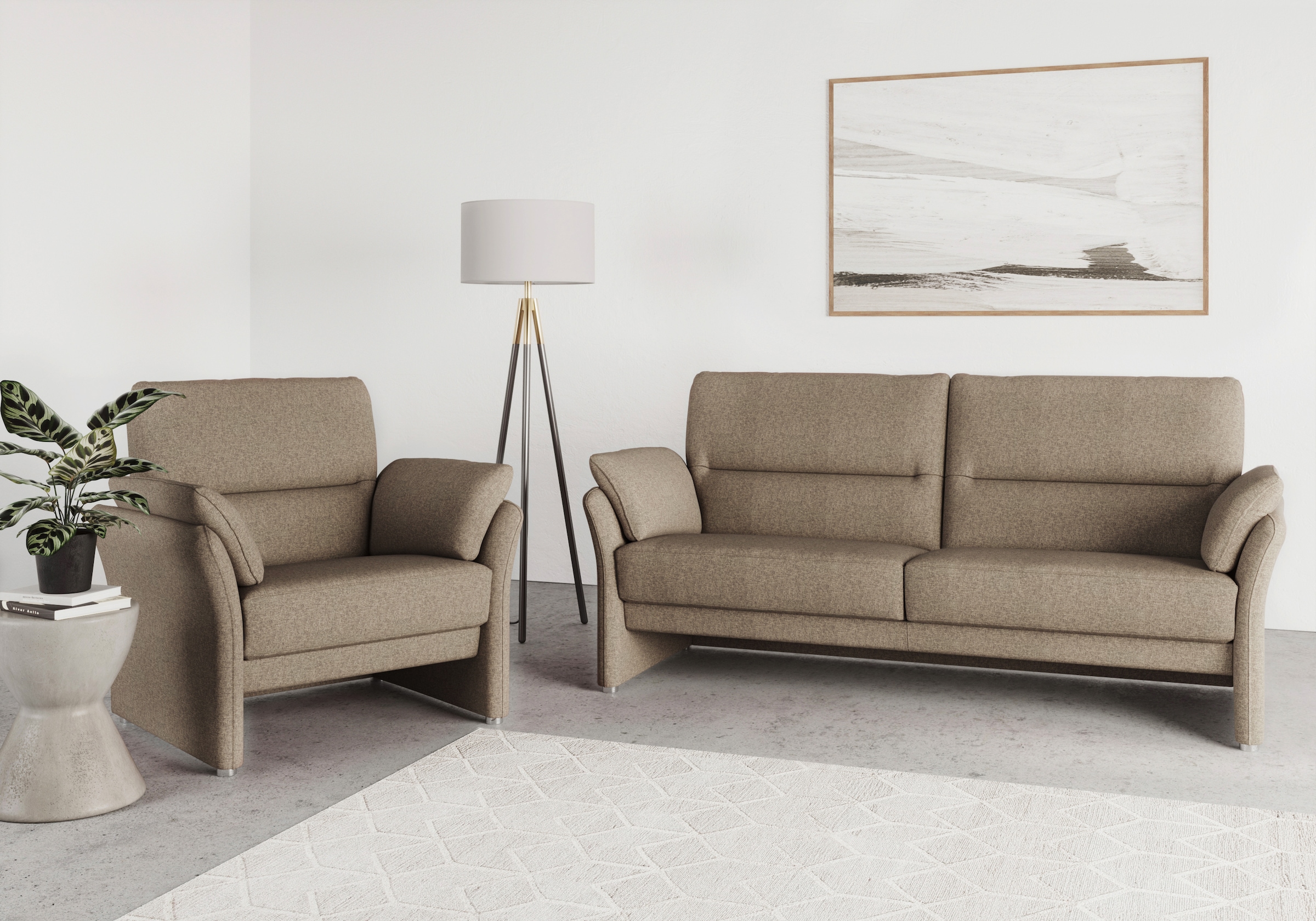 DOMO collection Sessel »Pina elegant und zeitloser Clubsessel, bequemer Cocktailsessel« Hoher Sitzkomfort, Feinstruktur, stone