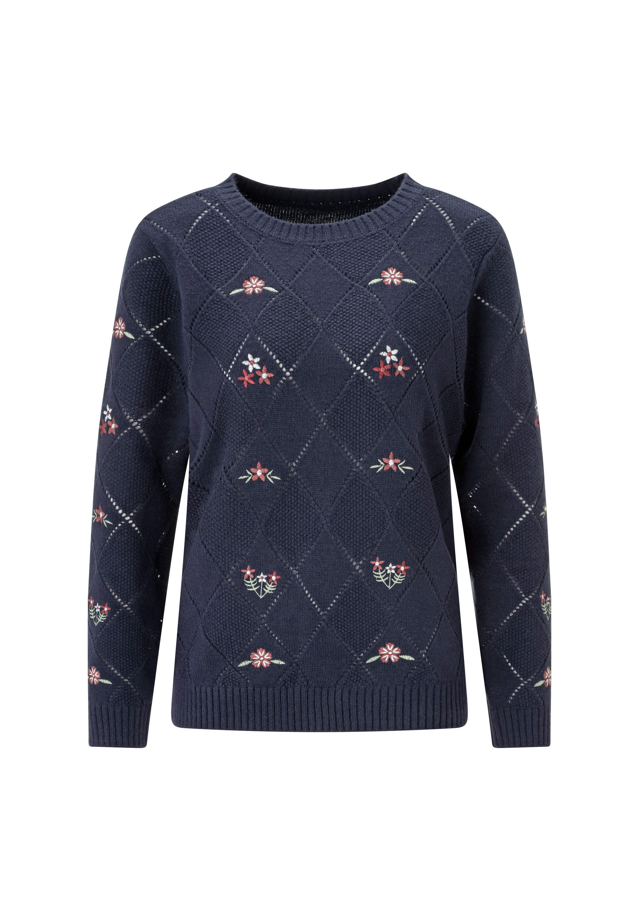 Sieh an! Longpullover »Ajour-Pullover Ajourpullover mit floraler Stickerei«