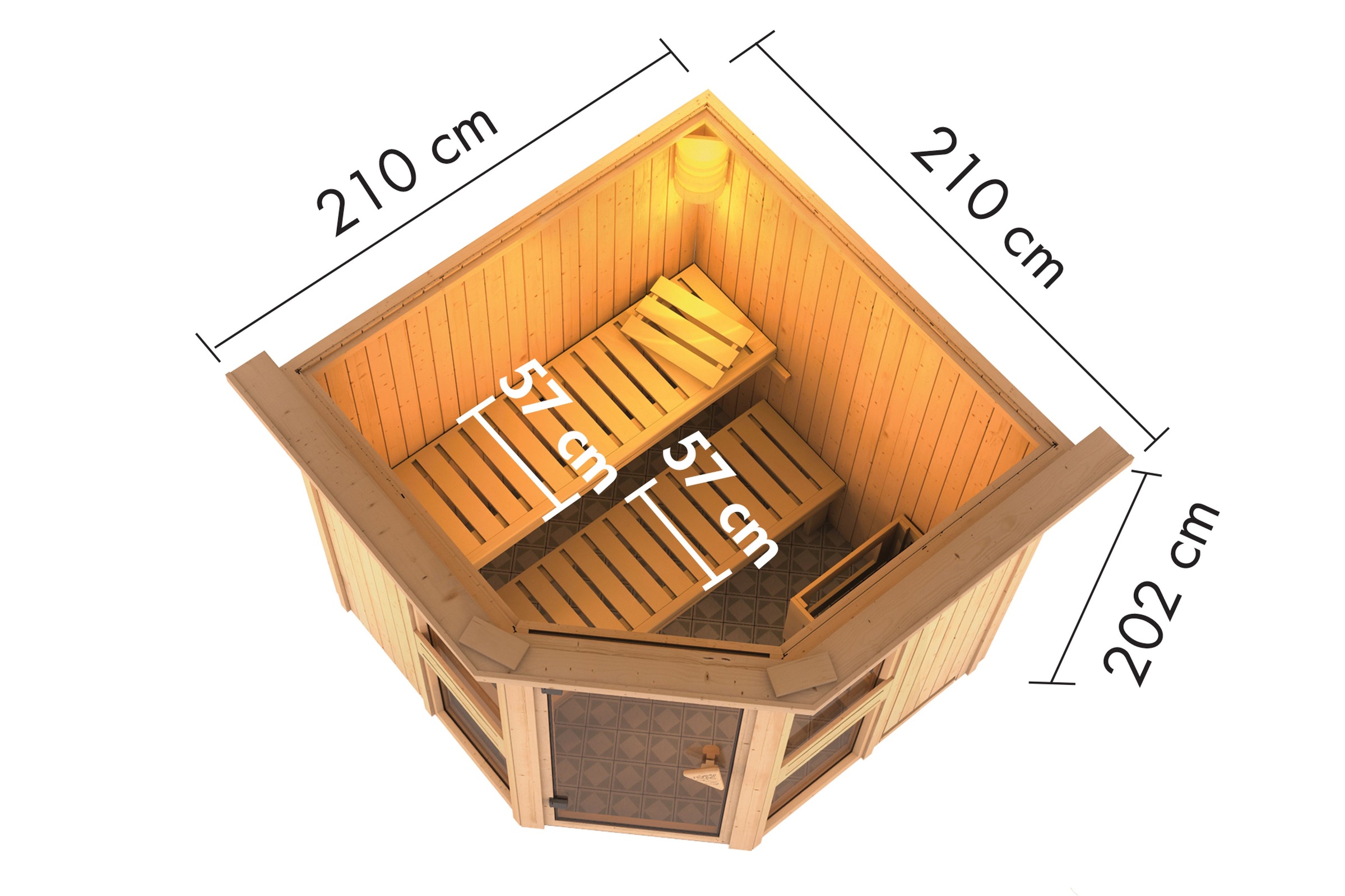 Karibu Sauna »"Agneta 2" mit Kranz, naturbelassen« aus hochwertiger nordischer Fichte