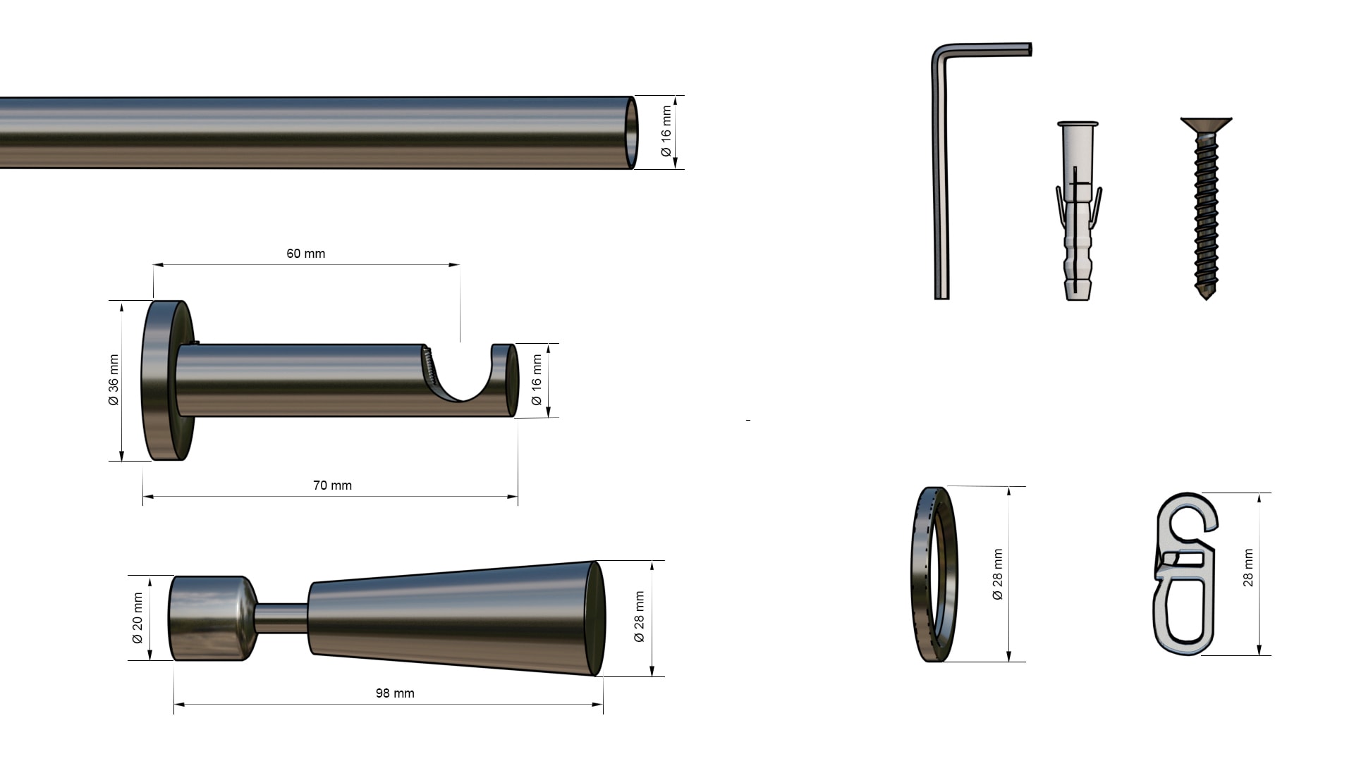 indeko Gardinenstange »Genf« Ø 16 mm 1 läufig-läufig Fixmaß Komplett-Set inkl. Ringen und Montagematerial