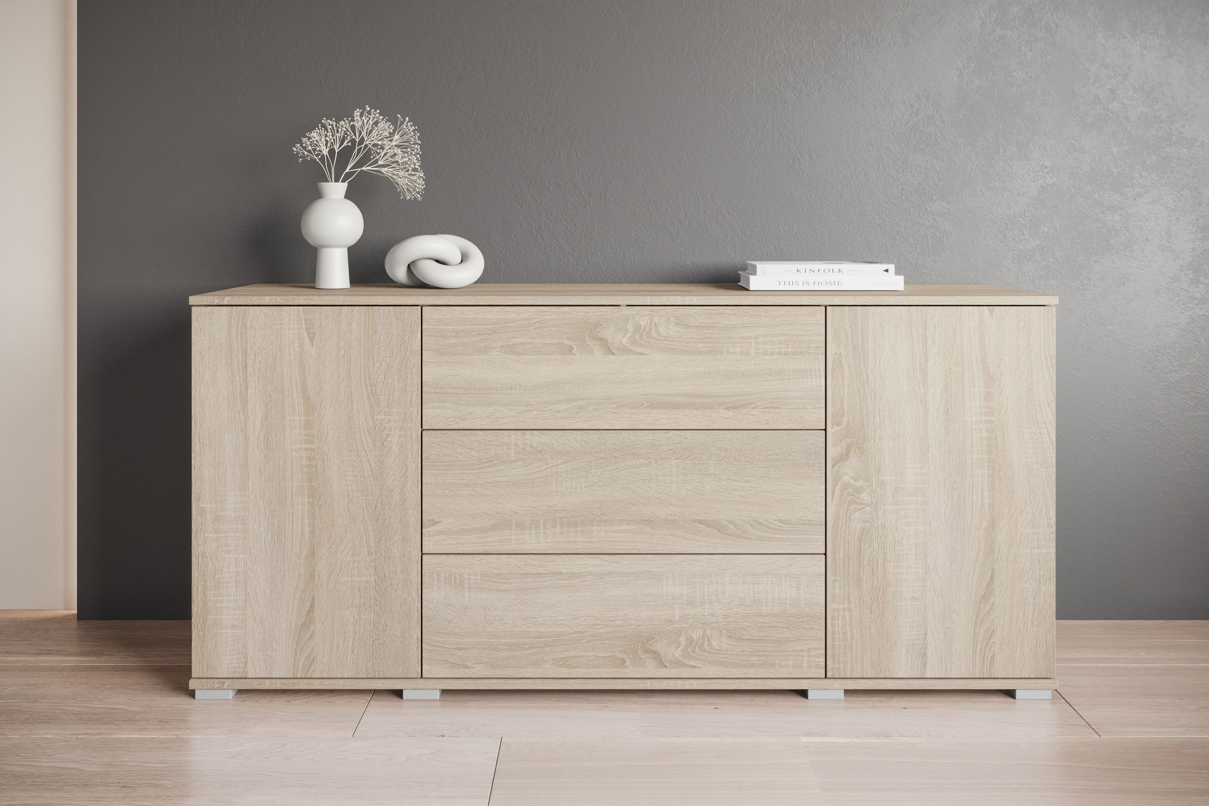 INOSIGN Sideboard »Kenia, Kommode für das Schlafzimmer/Wohnzimmer«, (1 St.), Modernes Sideboard mit 3 Schubladen und 4 Fächern, Breite 150 cm