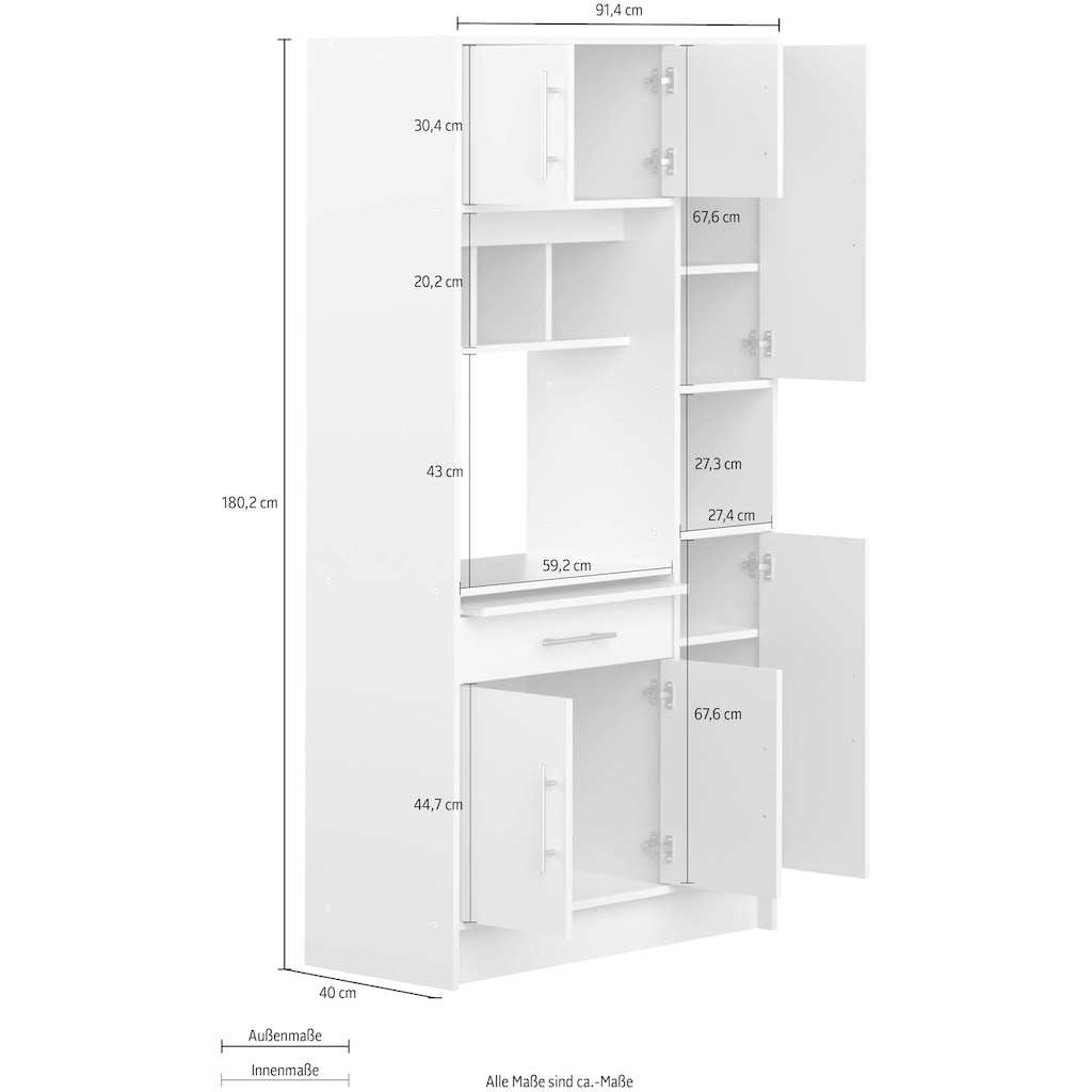 TemaHome Küchenbuffet »Louise«, ausziehbarer Schrank, mit Fach für eine Mikrowelle und vielen Fächern, Höhe 180 cm