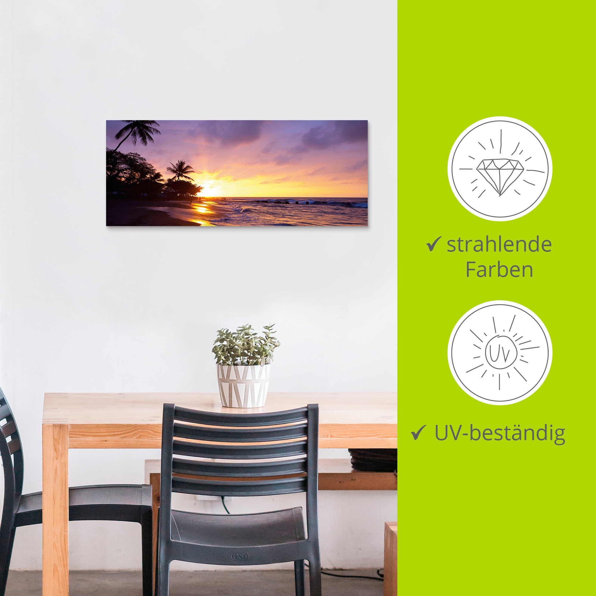 Artland Wandbild »Tropischer Strand«, Sonnenaufgang & -untergang, (1 St.), als Alubild, Outdoorbild, Leinwandbild, Poster, Wandaufkleber