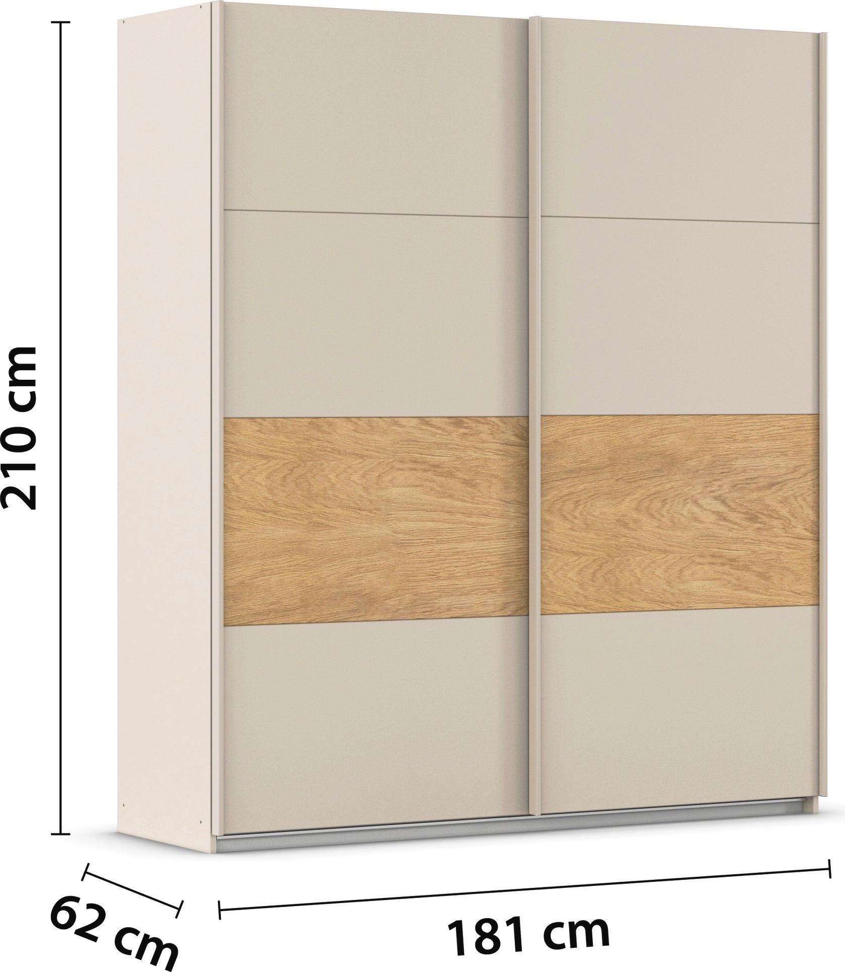 rauch Schwebetürenschrank »Kleiderschrank Schrank Garderobe Schlafzimmerschrank MALVA« Bauchbinde abgesetzt in gebürstetem Eiche Furnier MADE IN GERMANY