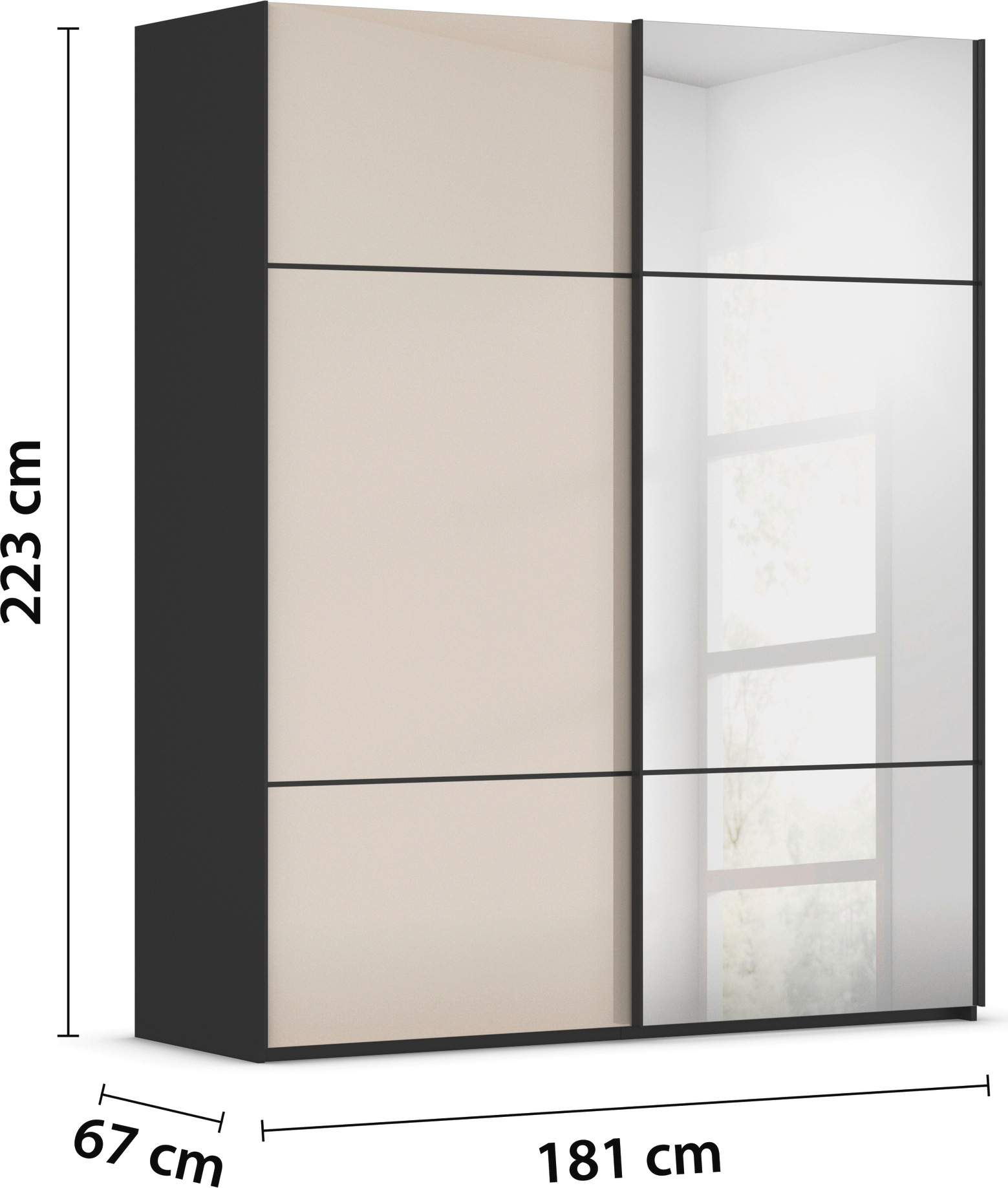 rauch Schwebetürenschrank »Kleiderschrank Schrank Garderobe Schlafzimmerschrank SCALE-TRIO« edle dreigeteilte Front mit 2 Zierleisten Spiegel/Glas MADE IN GERMANY