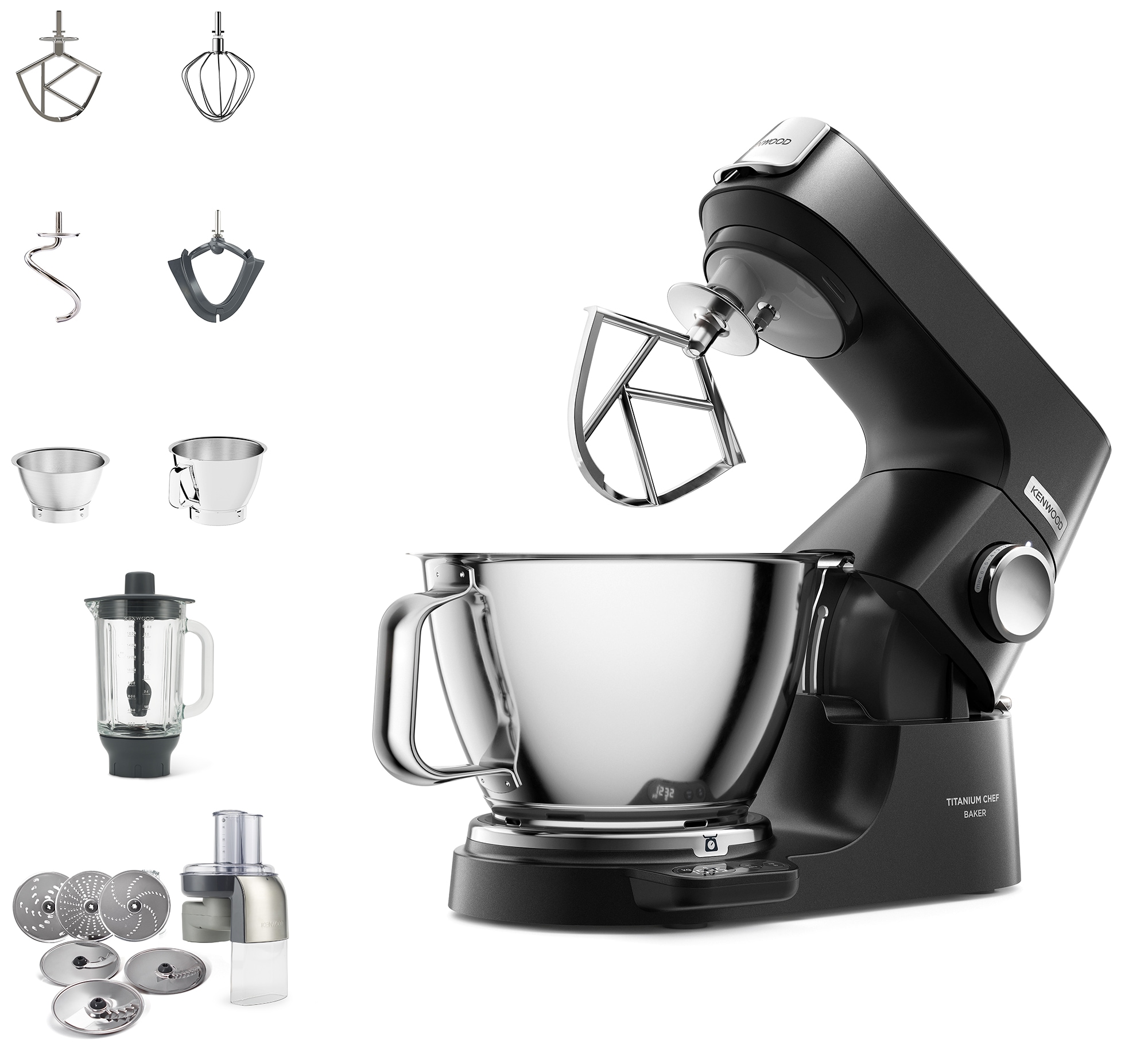 KENWOOD Küchenmaschine »Titanium Chef Baker KVC85.004BK«, Zubehör, Gratis Wert: UVP 319,- Gratis Mixaufsatz + Schnitzelwerk