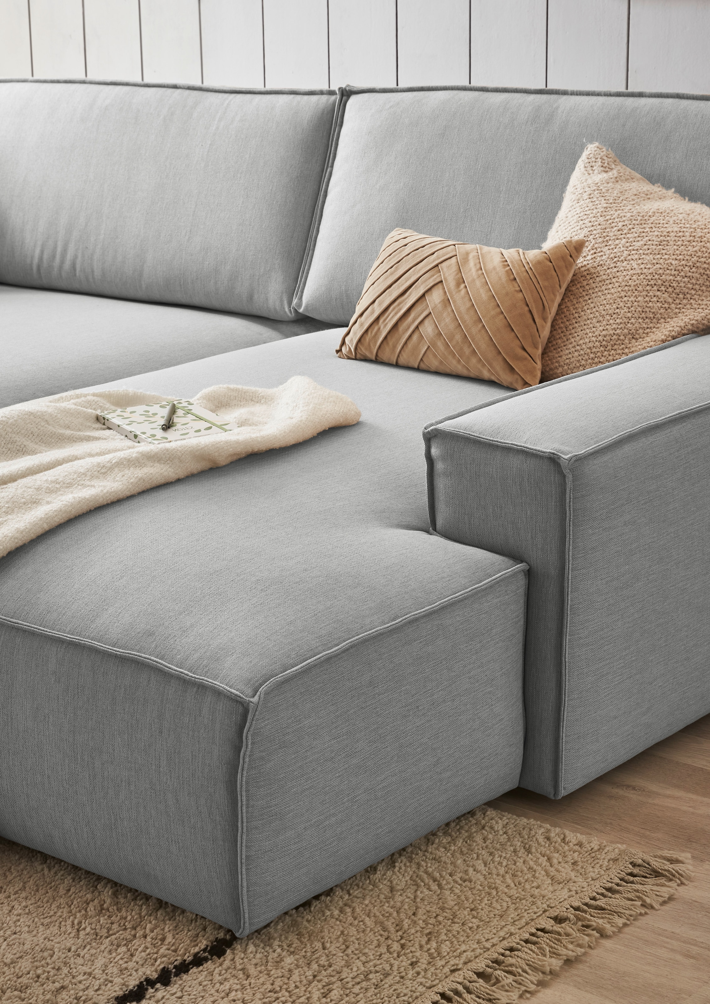 Home affaire Ecksofa »NEU: SHERWOODL XXL 284, Big-Sofa L-Form, tiefe Sitzfläche 95 cm, Cord,«, Leinenoptik, Recamiere rechts/links, auch als Schlafsofa stellbar