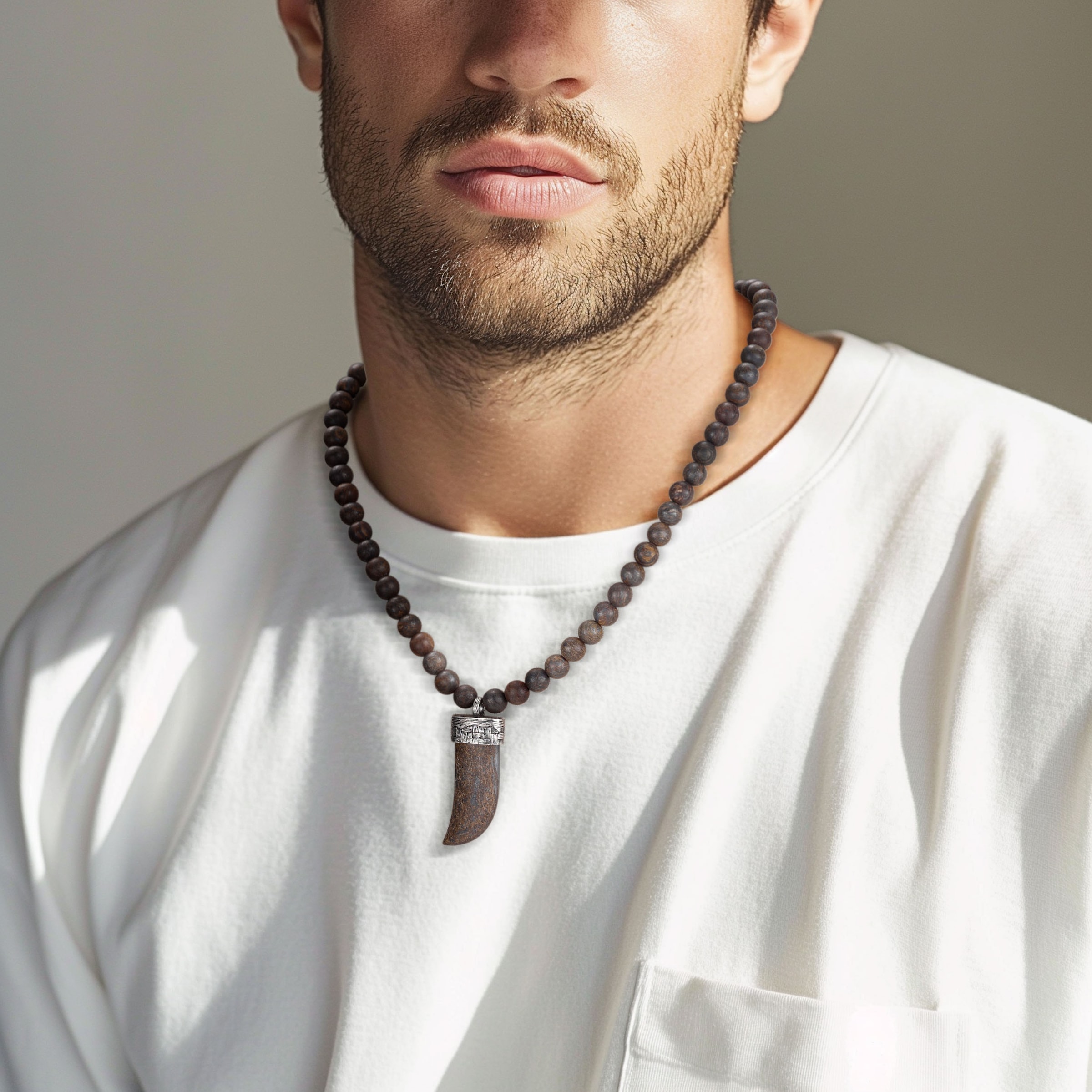 Kingka Kette mit Anhänger »Schmuck Geschenk Edelstahl Halsschmuck Halskette Zahn« mit Bronzit