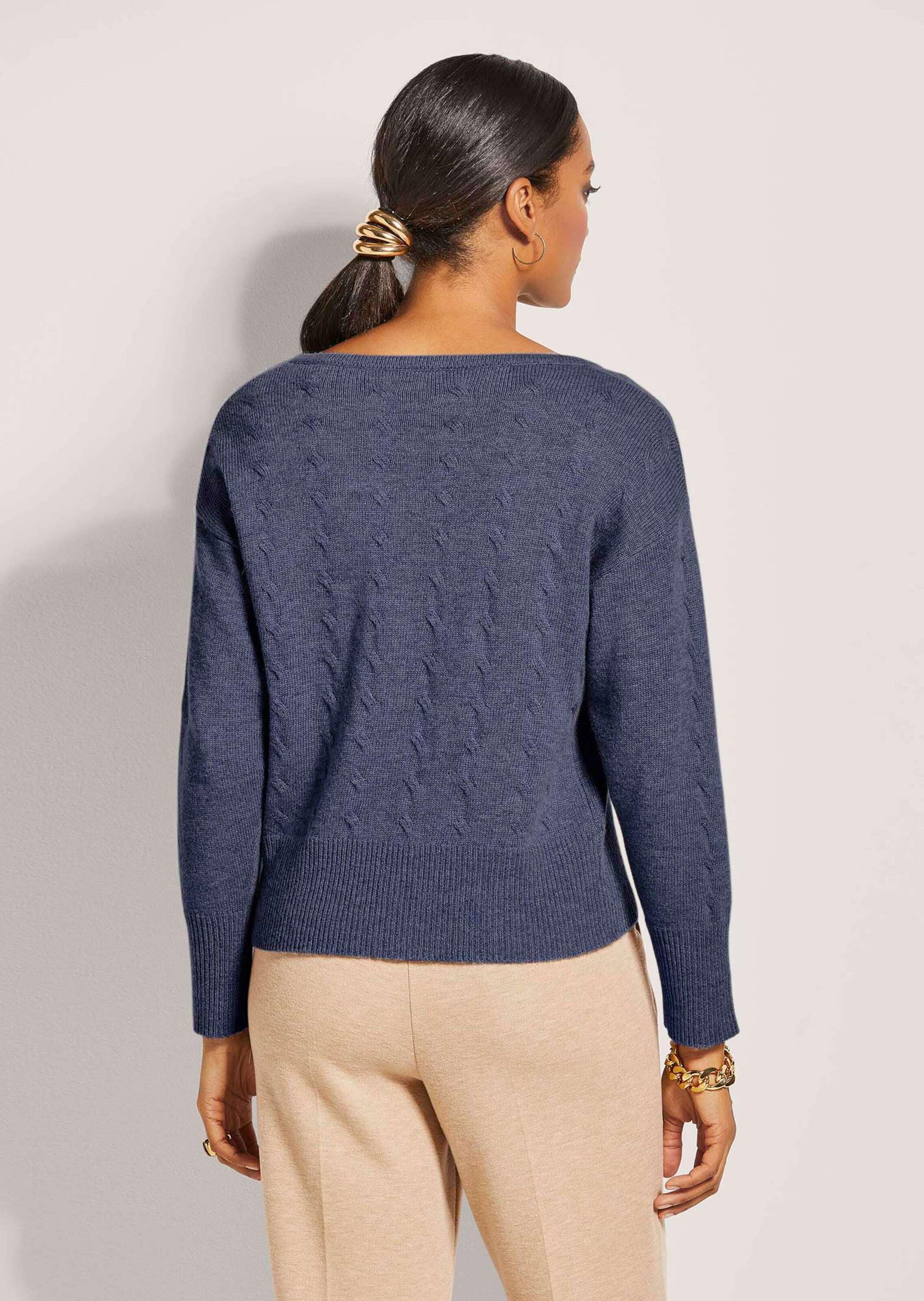 MADELEINE Longpullover »Pullover V-Pullover mit Zopfmuster«