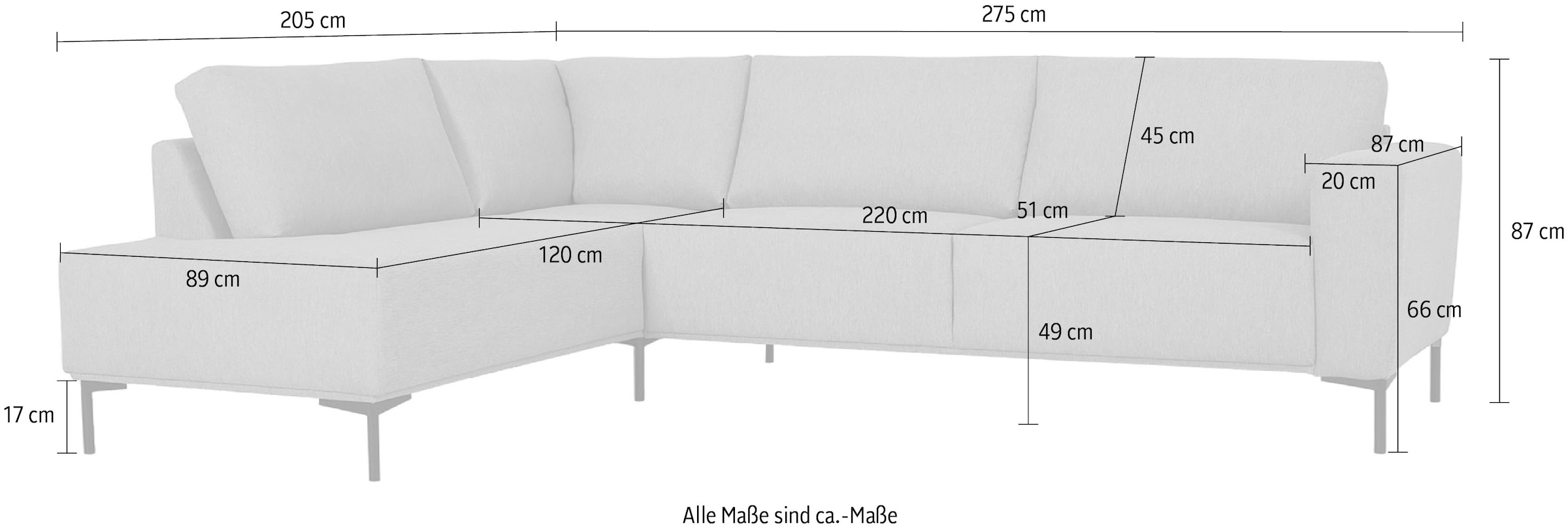 andas Ecksofa »Melby«, (2 St.), Breite 275 cm, in einem weichen Struktur Stoff, lose Rückenkissen
