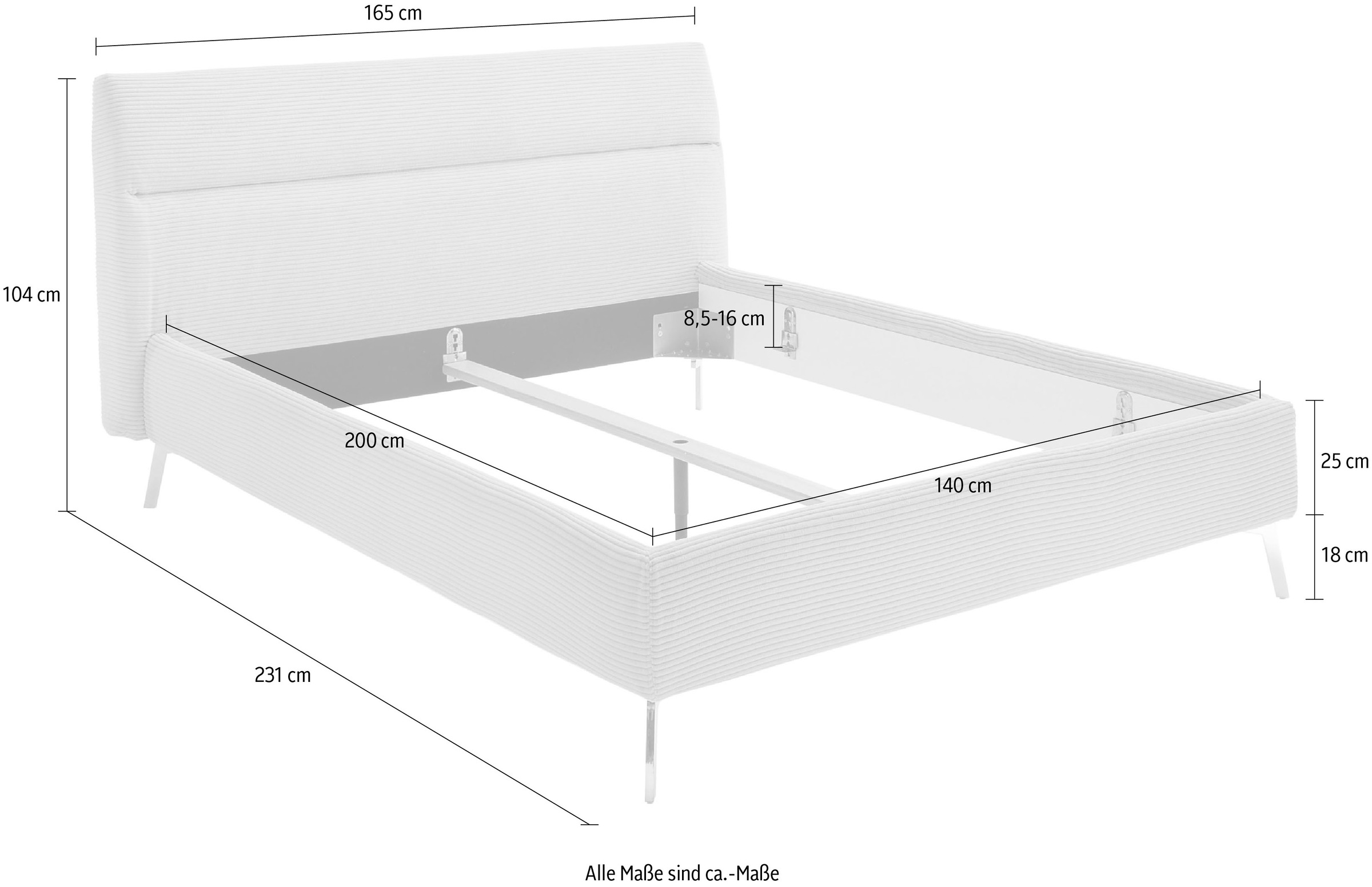 Home affaire Polsterbett »Elvo, weichgepolstertes Kopfteil, wahweise Überlänge, B: 140-200 cm« inkl. 7-fache Einlegetiefenverstellung & saugroboterfreundliche Höhe