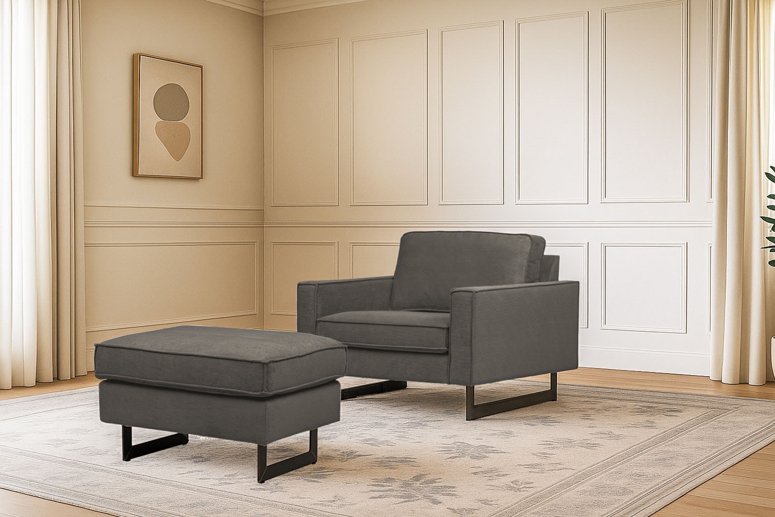 Home affaire Loveseat »Pinto 105 cm, Cord, Chenille, Lederoptik« mit Keder, Metallfüßen und auch in Cord Bezug erhältlich