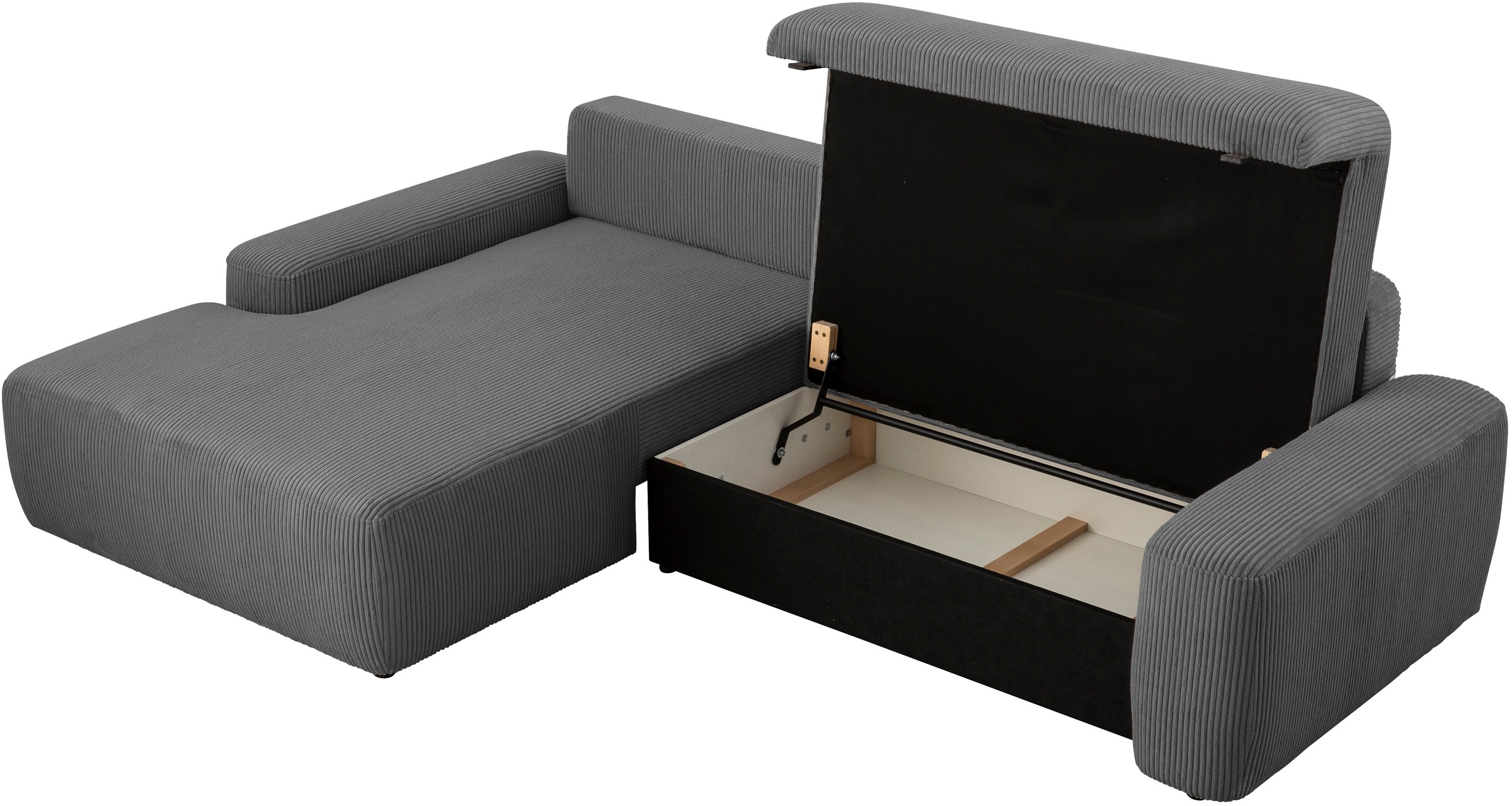 INOSIGN Ecksofa »TORGE (264cm), Schlafsofa in Cord, Samtvelours o Struktur fein, L-Form«, Schlaffunktion, Bettkasten, Liegefläche: 125/210 cm