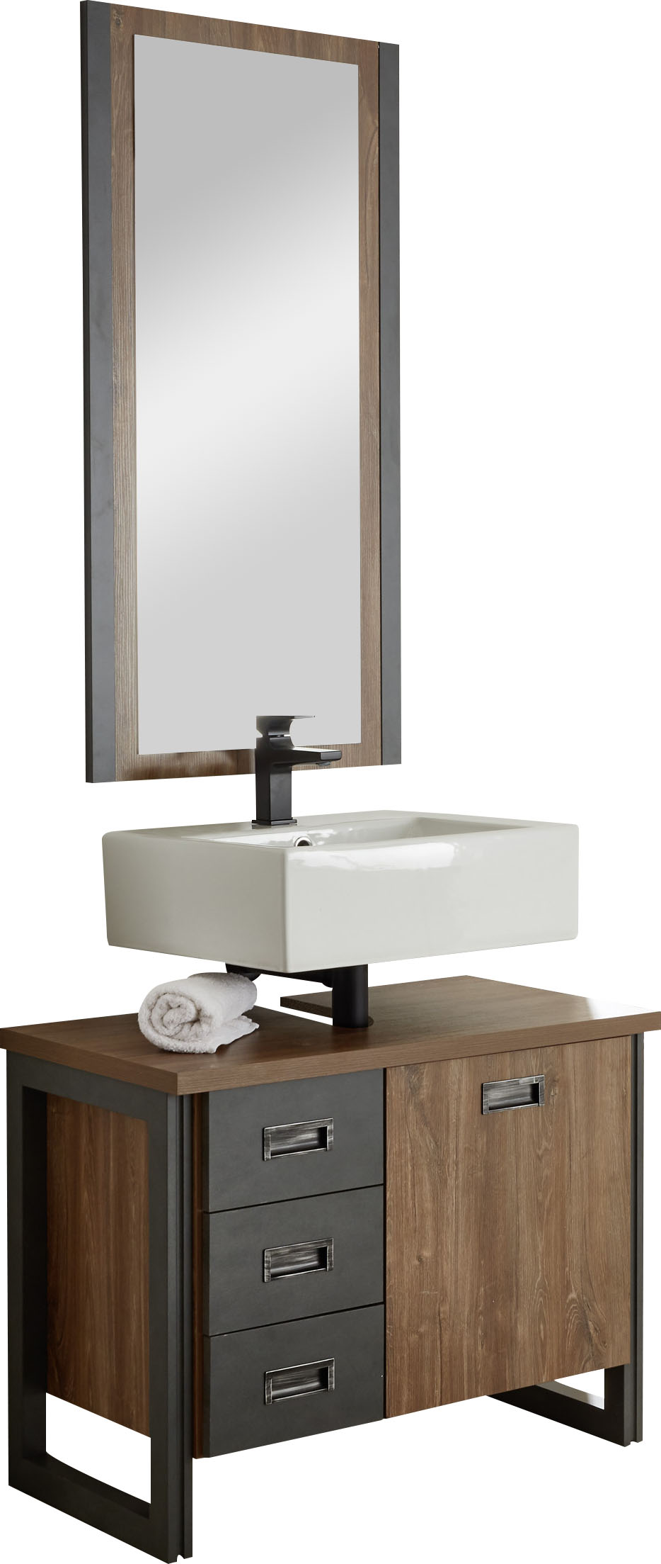 Home Affaire Badmöbel-Set »Detroit, Bad im Industrialdesign, 2-teiliges Badezimmer« Set, 2 Stk. tlg. in gelb