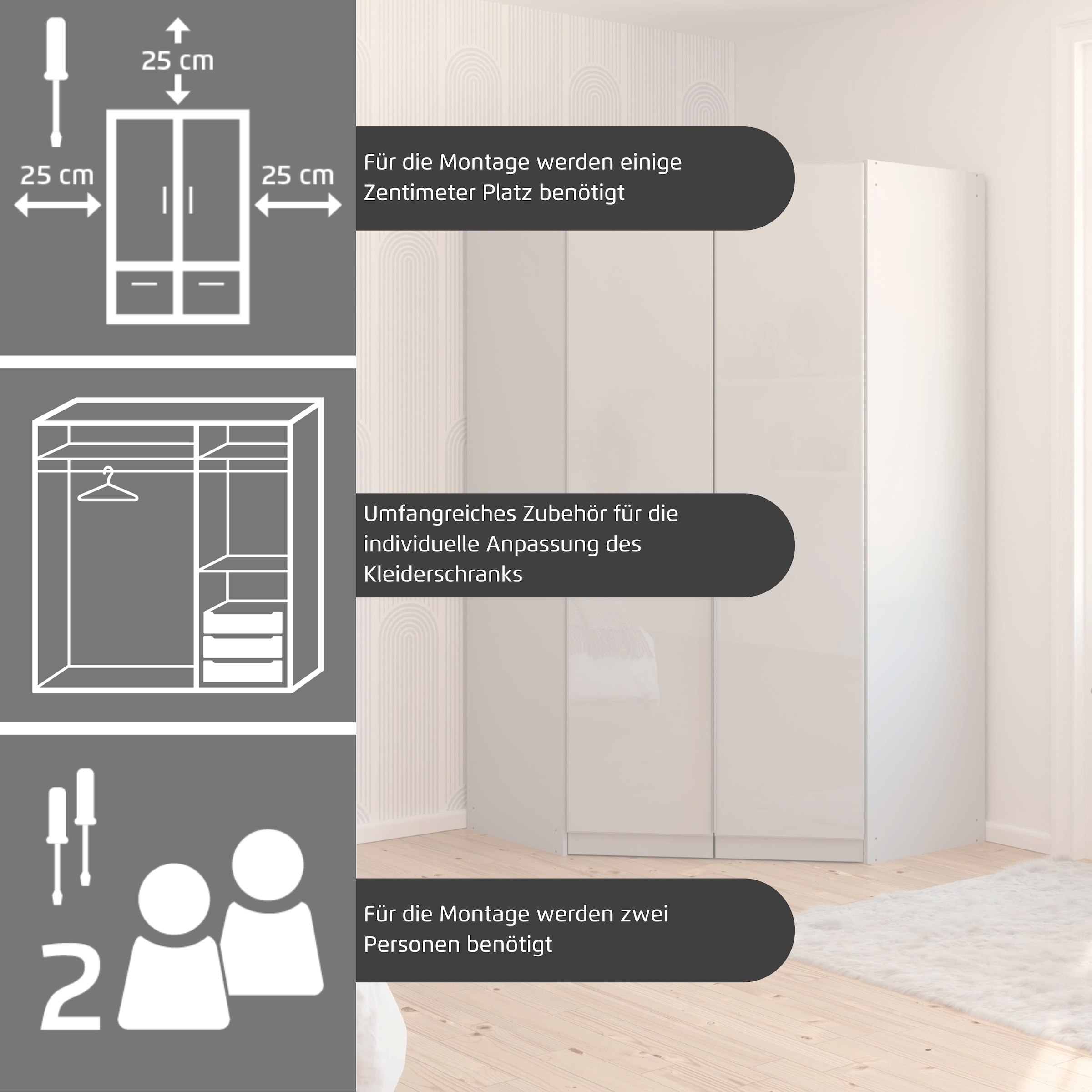 rauch Eckkleiderschrank »Kleiderschrank Schrank Ankleidezimmer Schlafzimmer Garderobe AGORDO«, (in zwei Griff-Farben), mit Spiegeltüren, voll ausgestattet mit viel Stauraum MADE IN GERMANY