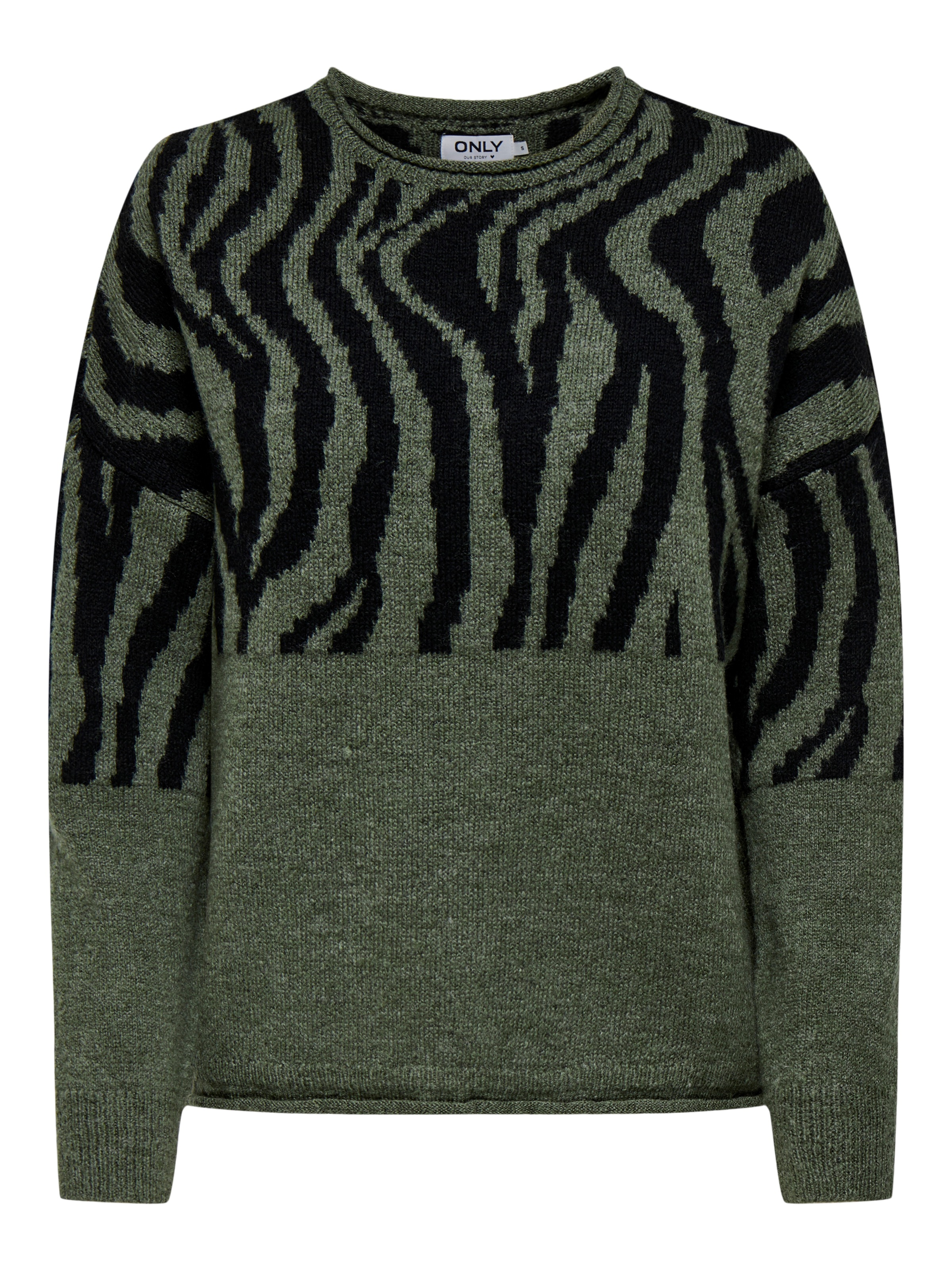 ONLY Rundhalspullover »ONLJADE ANIMAL LS O-NECK NOOS KNT« Kunstfaser, regular fit