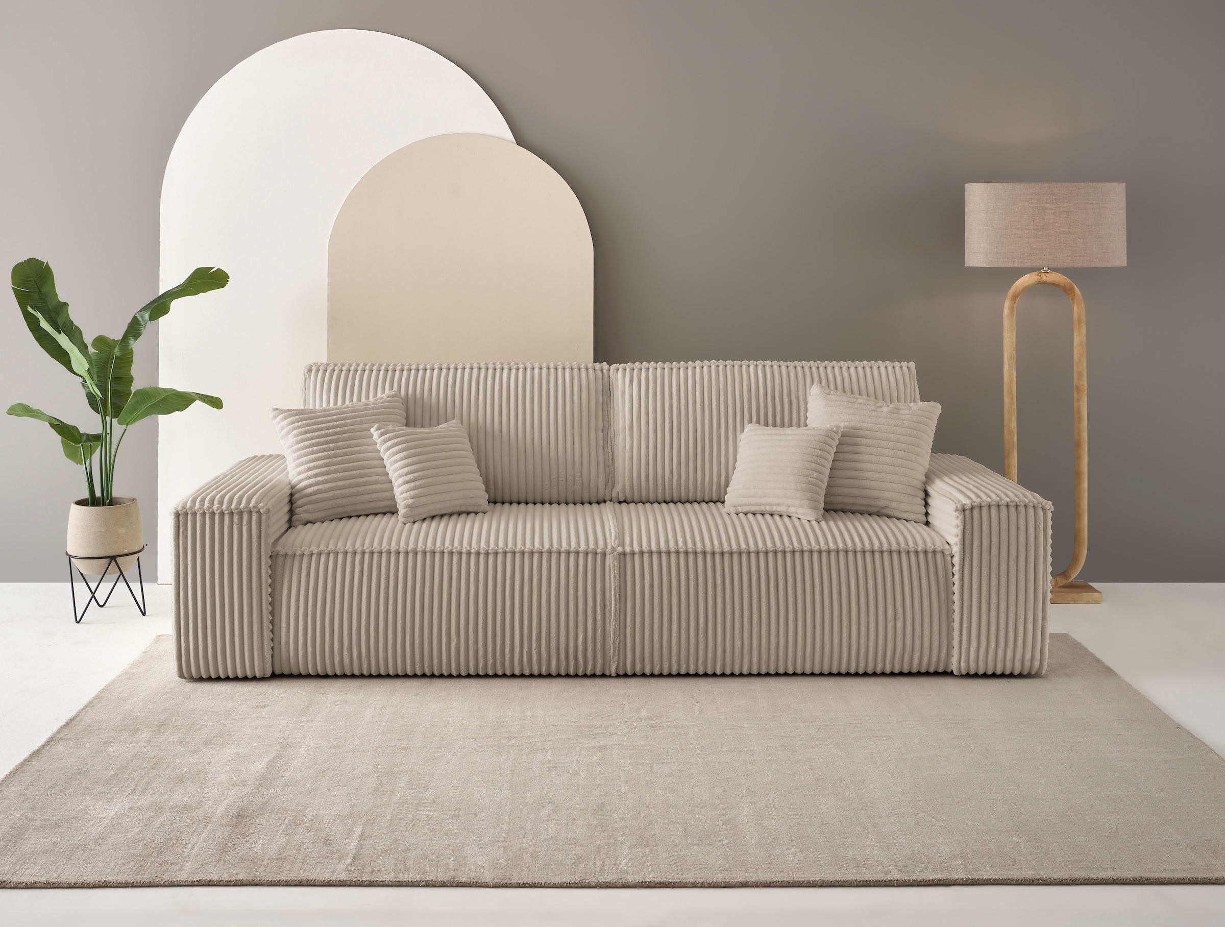 andas 3-Sitzer »FINNLEY Schlafsofa 257 cm, Schlaffunktion mit Bettkasten (200/136cm)«, in Aqua Clean-Bouclé, Struktur fein u. Cord
