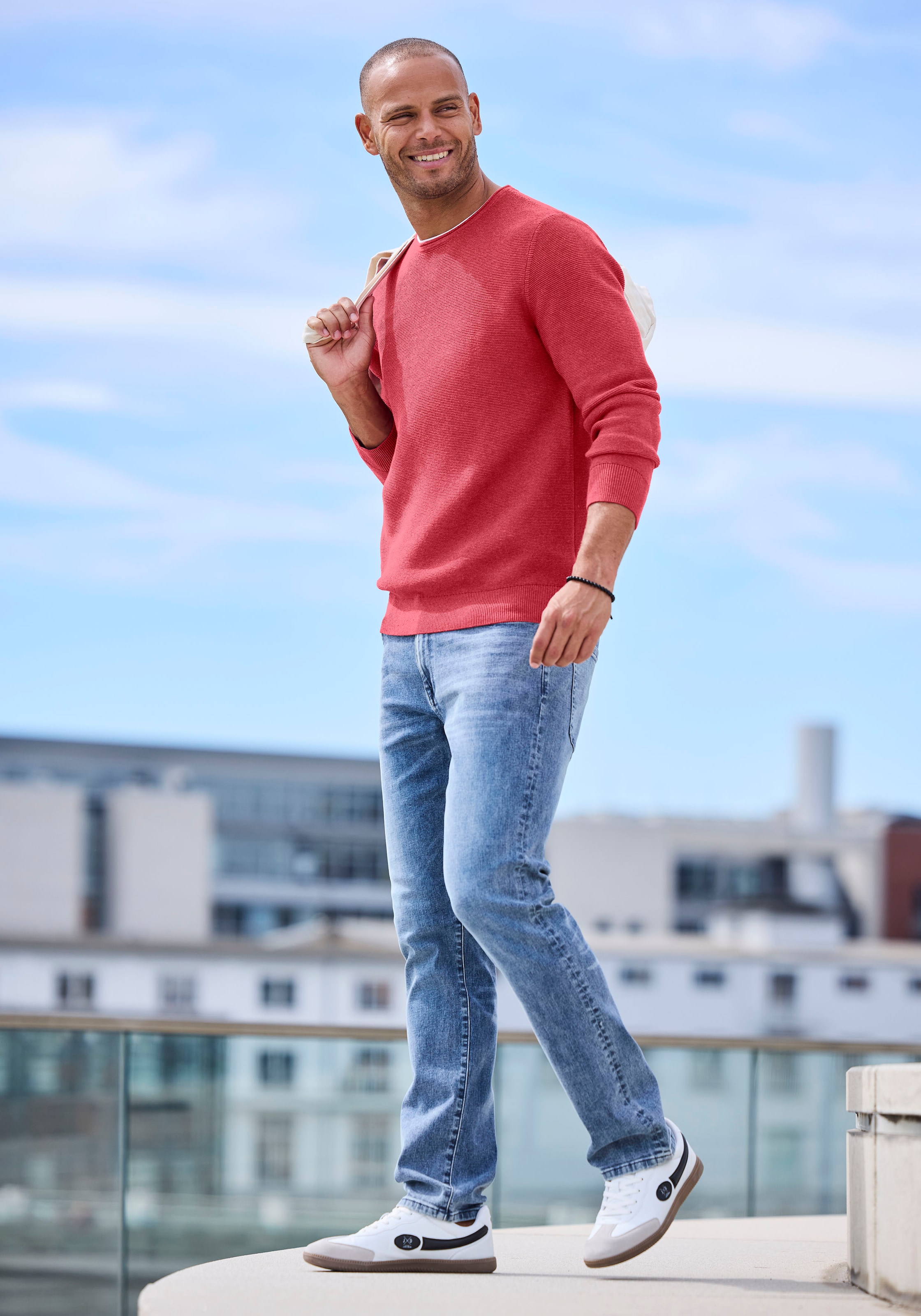 AUTHENTIC LE JOGGER Strickpullover, mit Double-Layer Optik, Rundhalspullover aus reiner Baumwolle