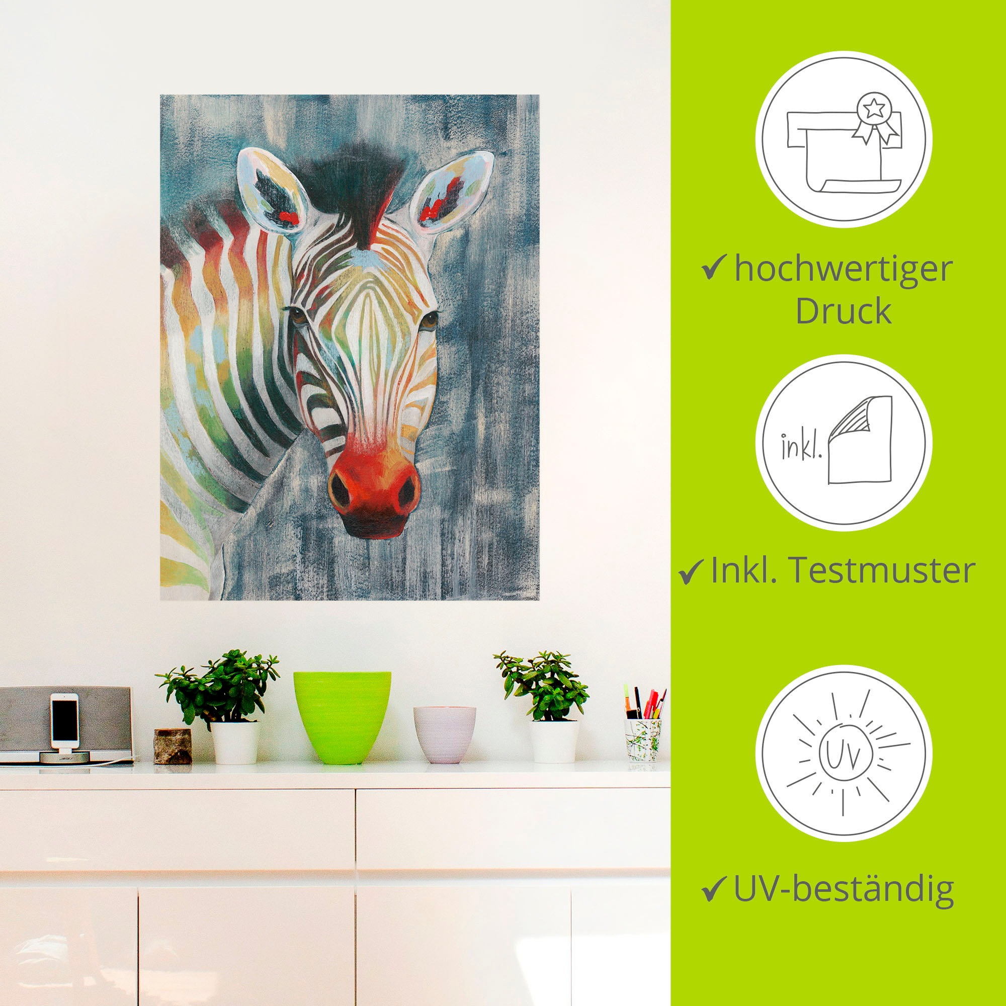 Artland Wandbild »Prisma Zebra I«, Wildtiere, (1 St.), als Alubild, Outdoorbild, Leinwandbild, Wandaufkleber, versch. Größen