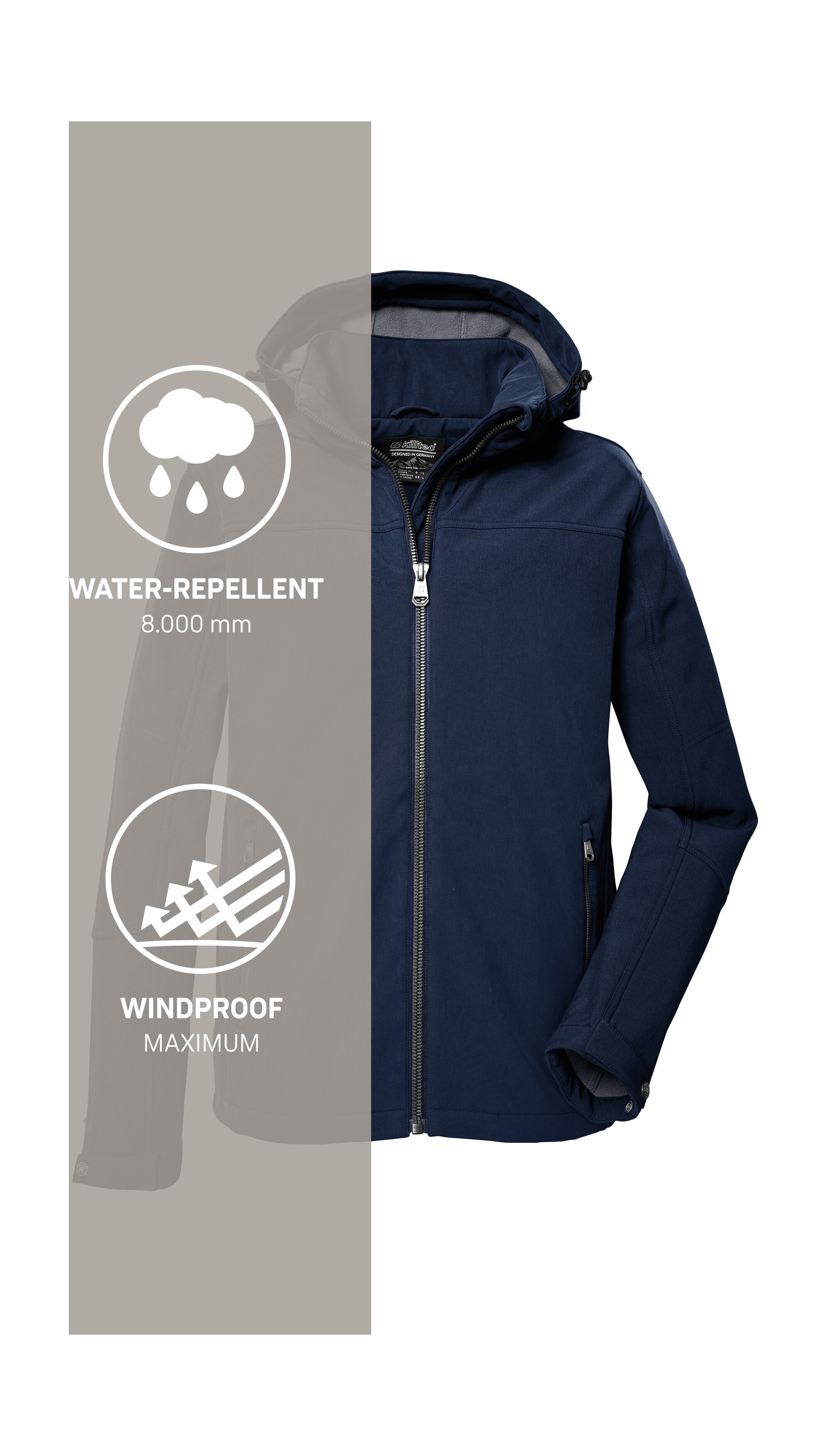 Killtec Softshelljacke »Herren Softshelljacke« Wasserabweisende Softshelljacke mit Fleece, abnehmbarer Kapuze