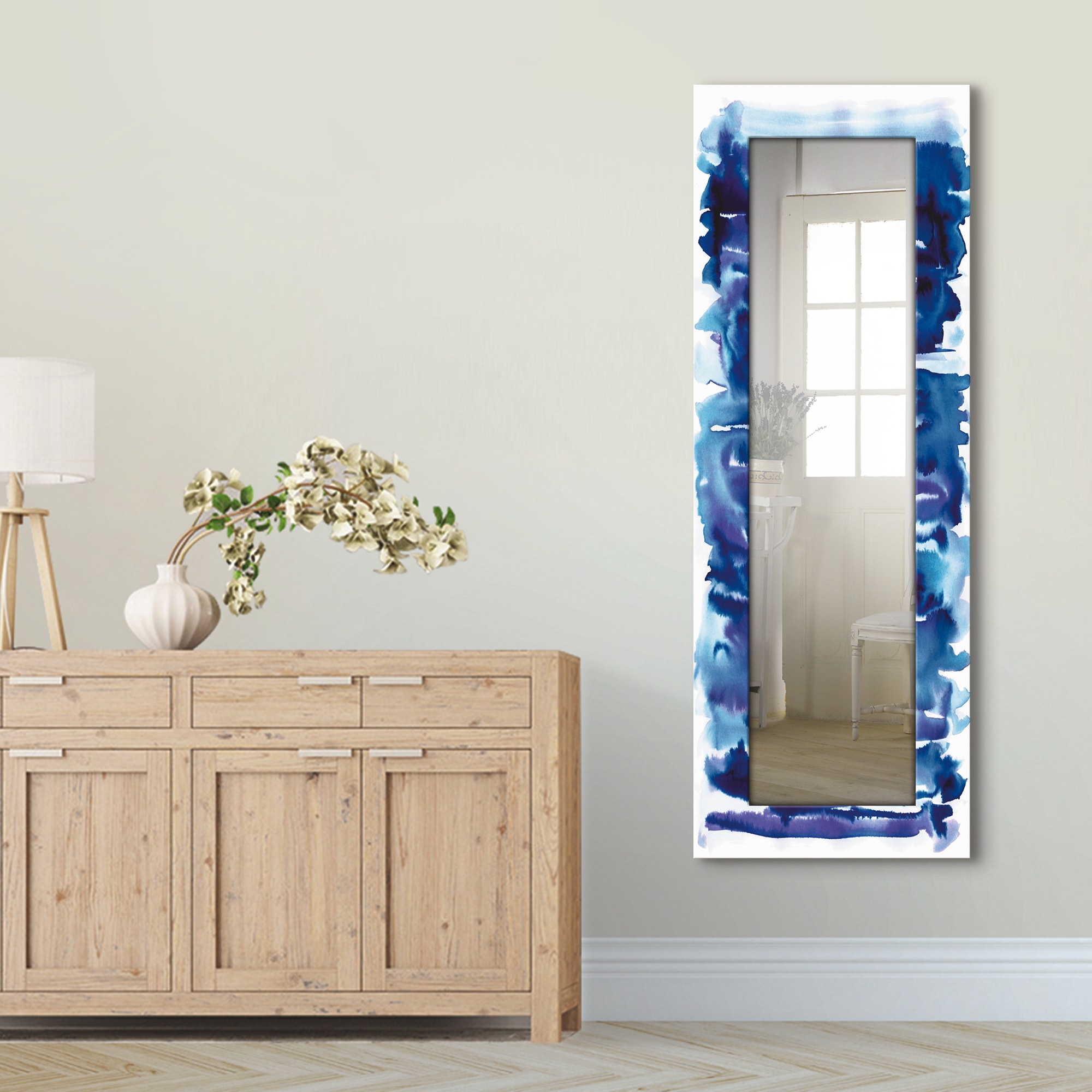gerahmter »Aquarell OTTO blau«, bei Artland Landhaus Ganzkörperspiegel, in Wandspiegel, Dekospiegel Motivrahmen, mit