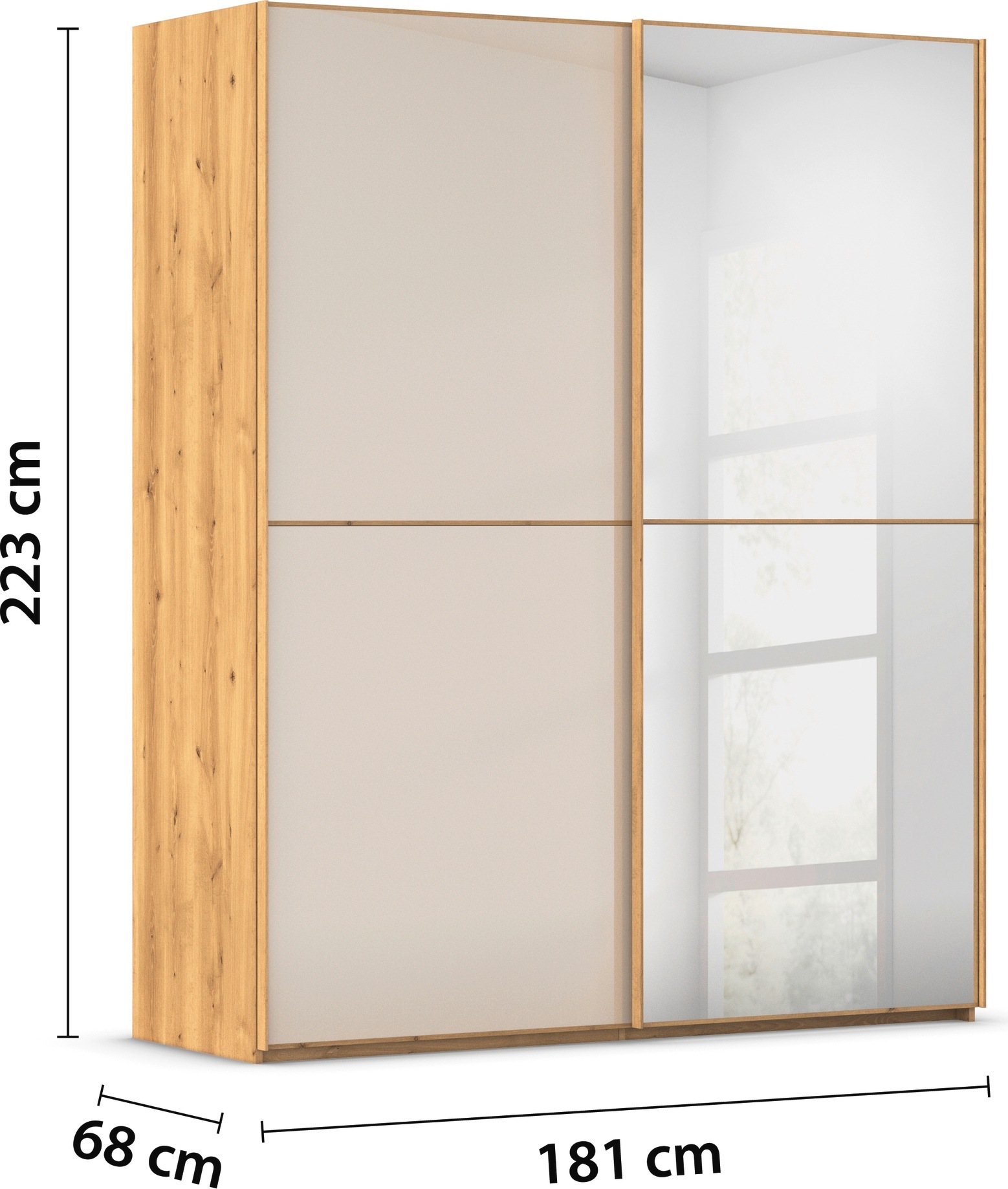 rauch Schwebetürenschrank »Kleiderschrank Schrank Garderobe Schlafzimmerschrank SCALE-DUO« edle zweigeteilte Türen Spiegel/Glas-Mix 3 Zierleisten MADE IN GERMANY