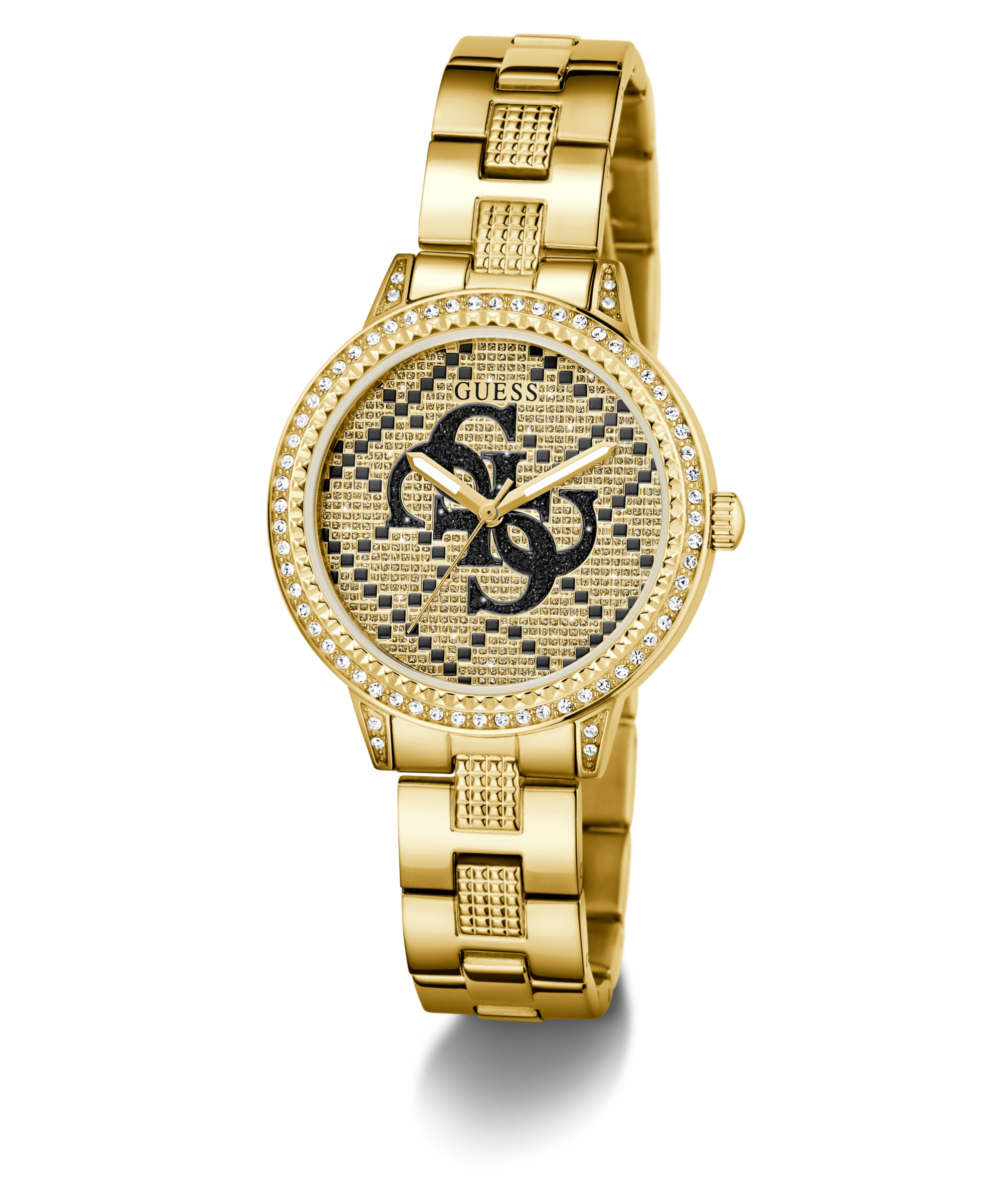 Guess Quarzuhr »G LACE« Armbanduhr, Damenuhr, Edelstahlarmband, Kristallsteine