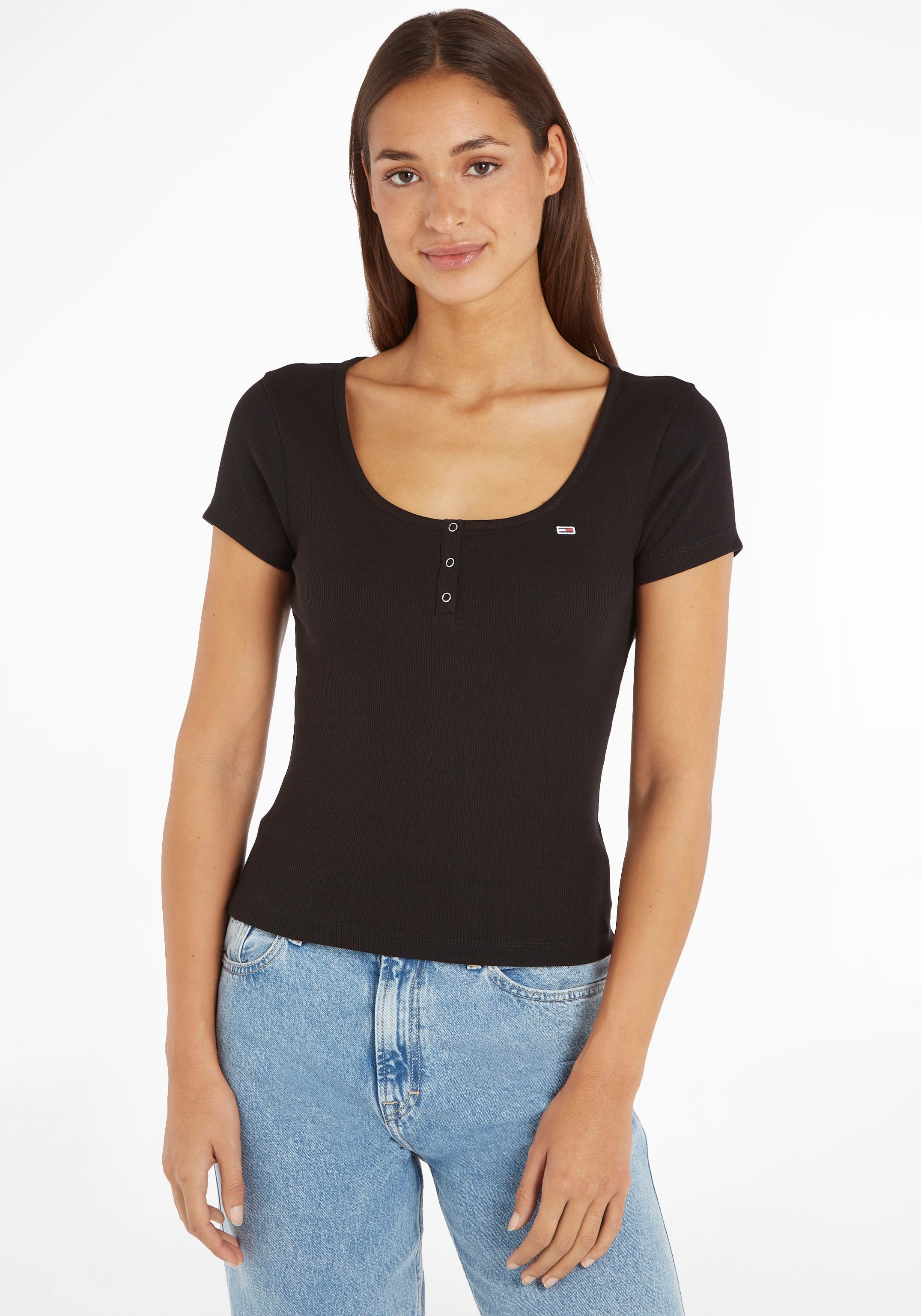 Tommy Jeans T-Shirt »TJW BBY BUTTON RIB C-NECK«, mit Tommy Jeans  Logostickerei bei OTTO