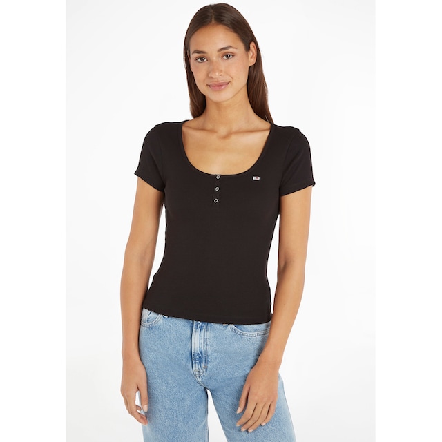 Tommy Jeans T-Shirt »TJW BBY BUTTON RIB C-NECK«, mit Tommy Jeans  Logostickerei bei OTTO