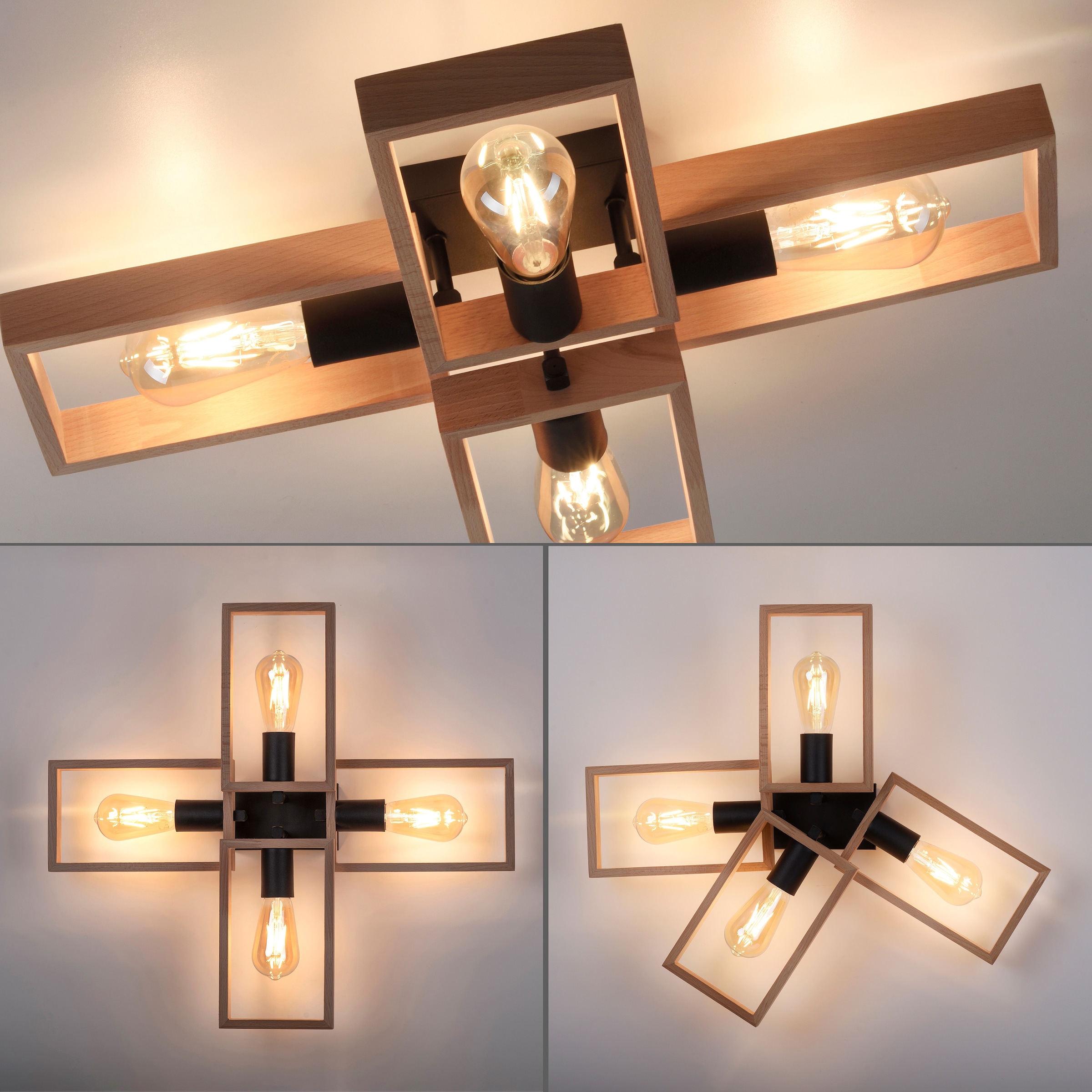 E27 Home (Akazienholz), 4 Deckenlampe für geeignet OTTO Deckenleuchte Leuchtmittel aus kaufen bei affaire flammig-flammig, Holz »Nohen«,