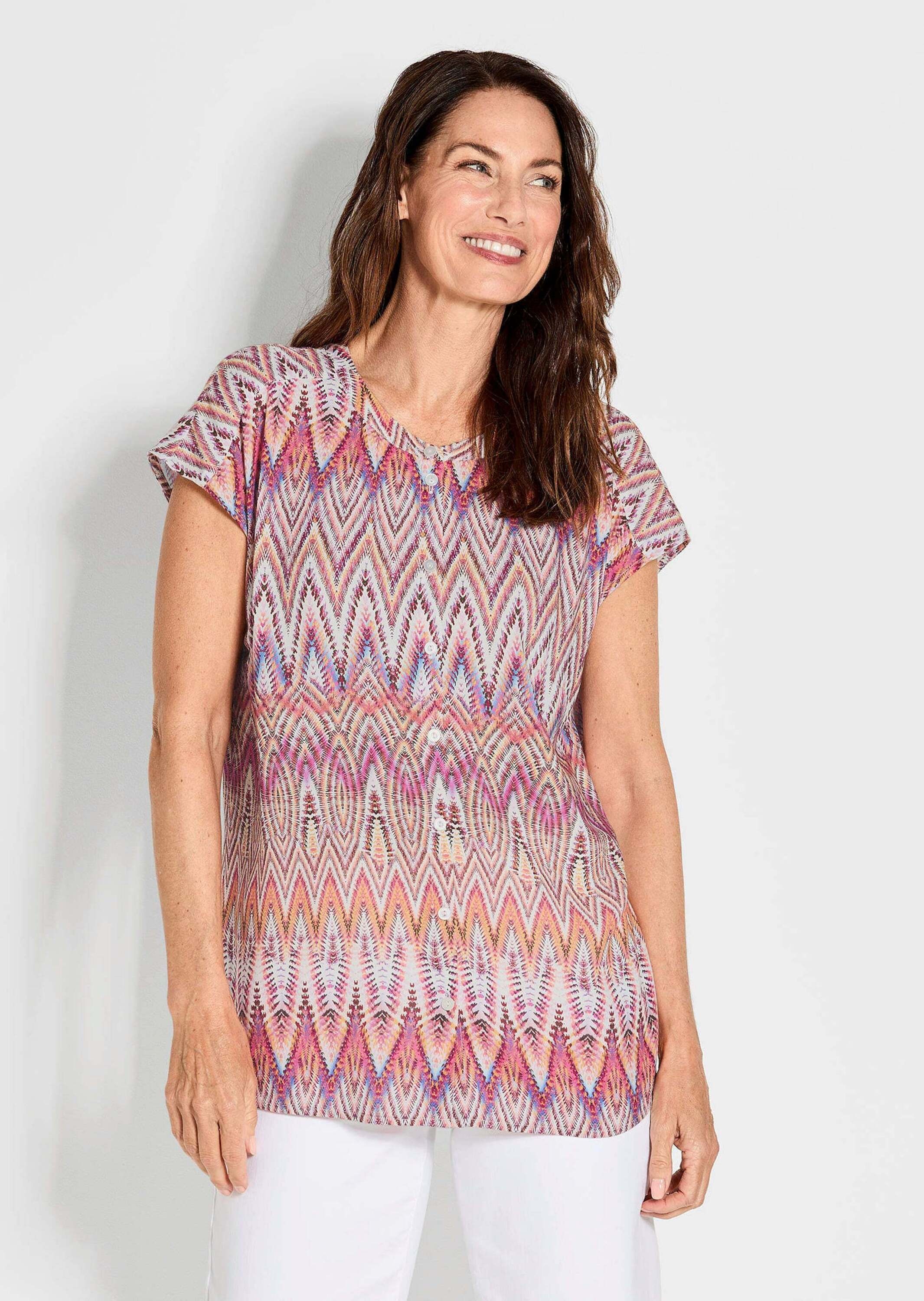 GOLDNER Kurzarmbluse »Kurzgröße Kurzarm Printbluse für Damen multicolor«
