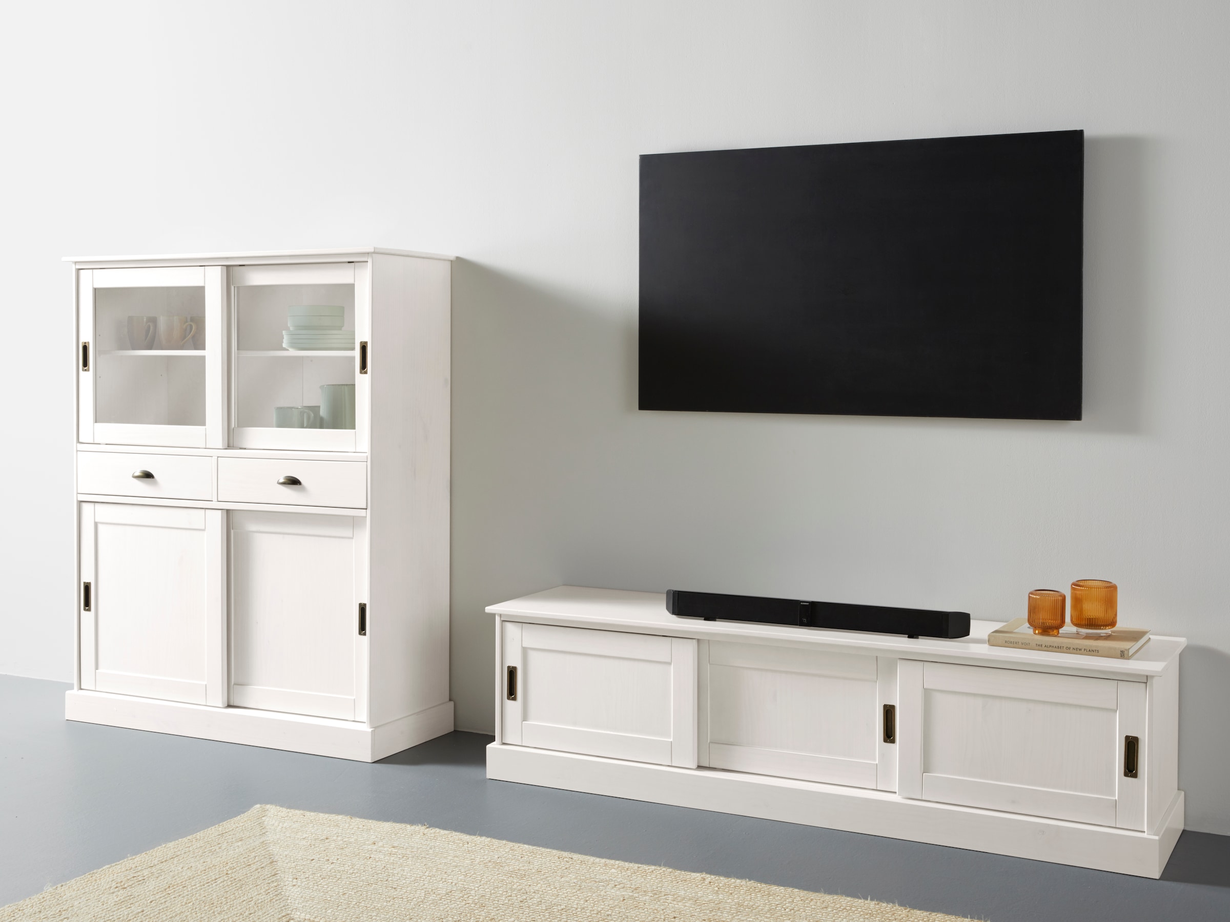 Home affaire Highboard »Schröder«, Vitrine aus massivem Kiefernholz, Breite 114 cm