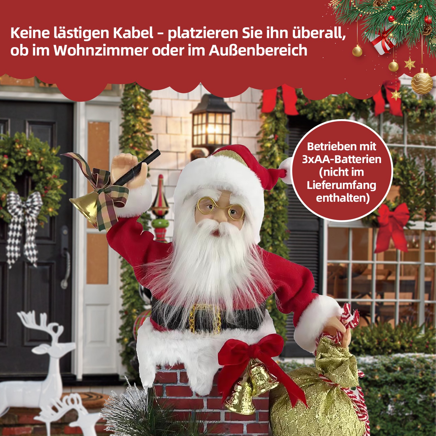 SHX Weihnachtsmann »Animierter Weihnachtsmann im Schornstein« Bewegung, Soundeffekte