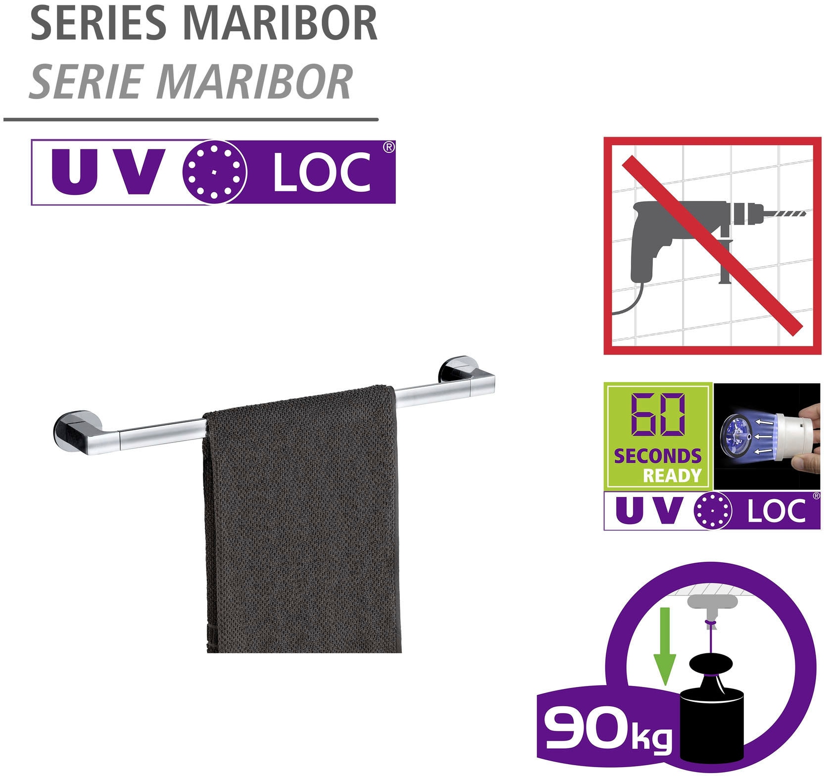 WENKO Handtuchstange »UV-Loc® Maribor«, befestigen ohne Bohren