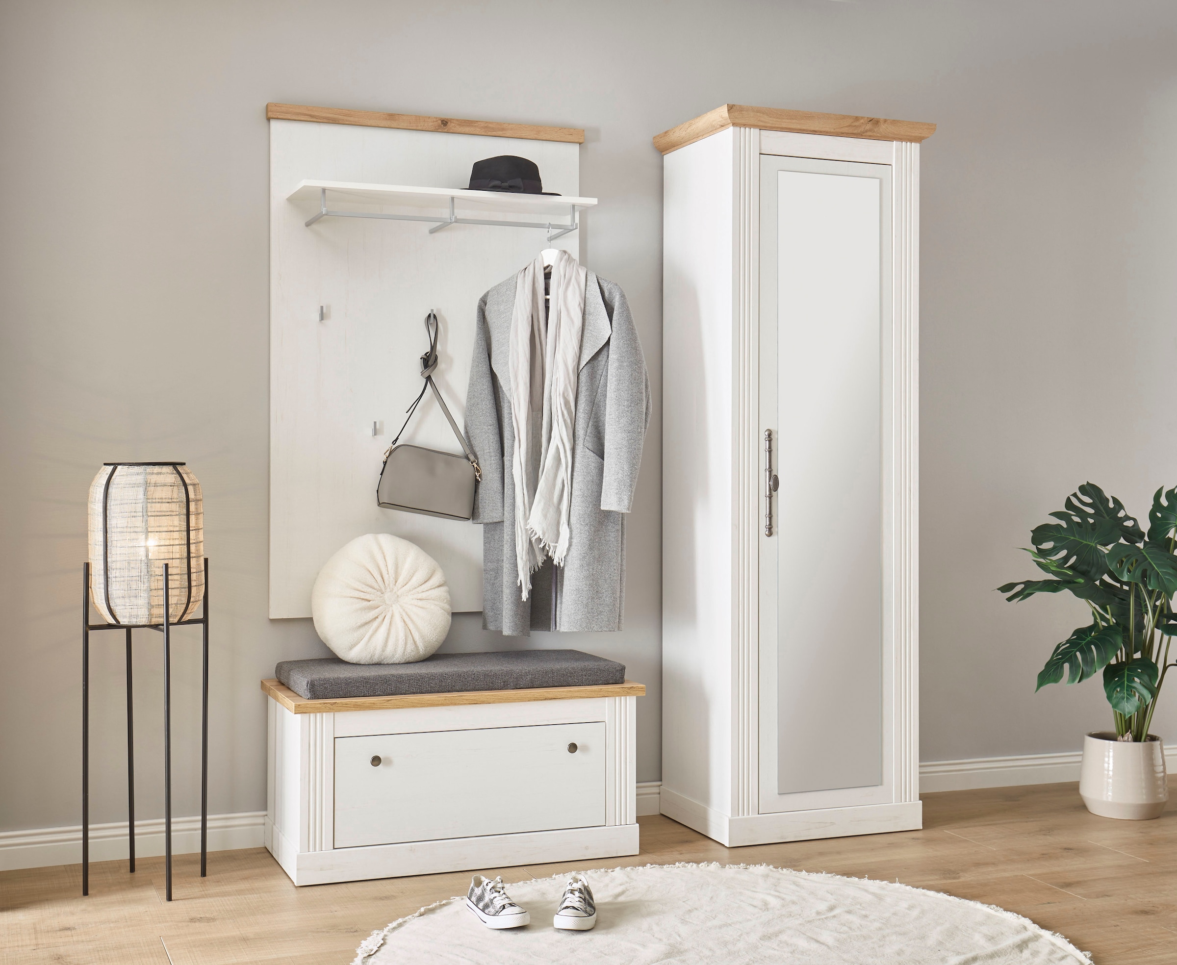 Home affaire Garderoben-Set »WESTMINSTER BESTSELLER!«, (3 St., Schuhbank, Wandpaneel, Garderobenschrank), im romantischen Landhausstil