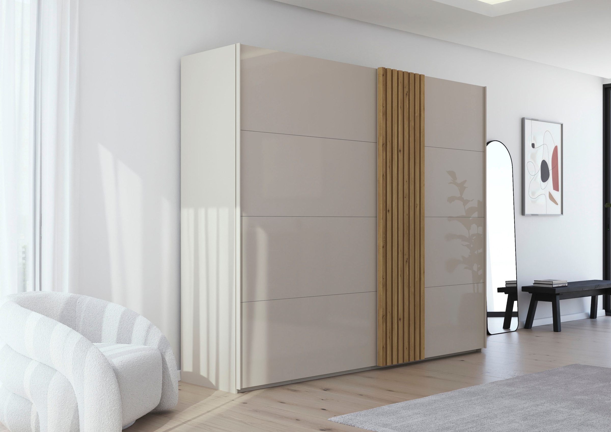 rauch Schwebetürenschrank »Kleiderschrank Schrank Garderobe Wäscheschrank TEGIO« mit hochwertigen Holzdekoraufleistung und Glasfront MADE IN GERMANY