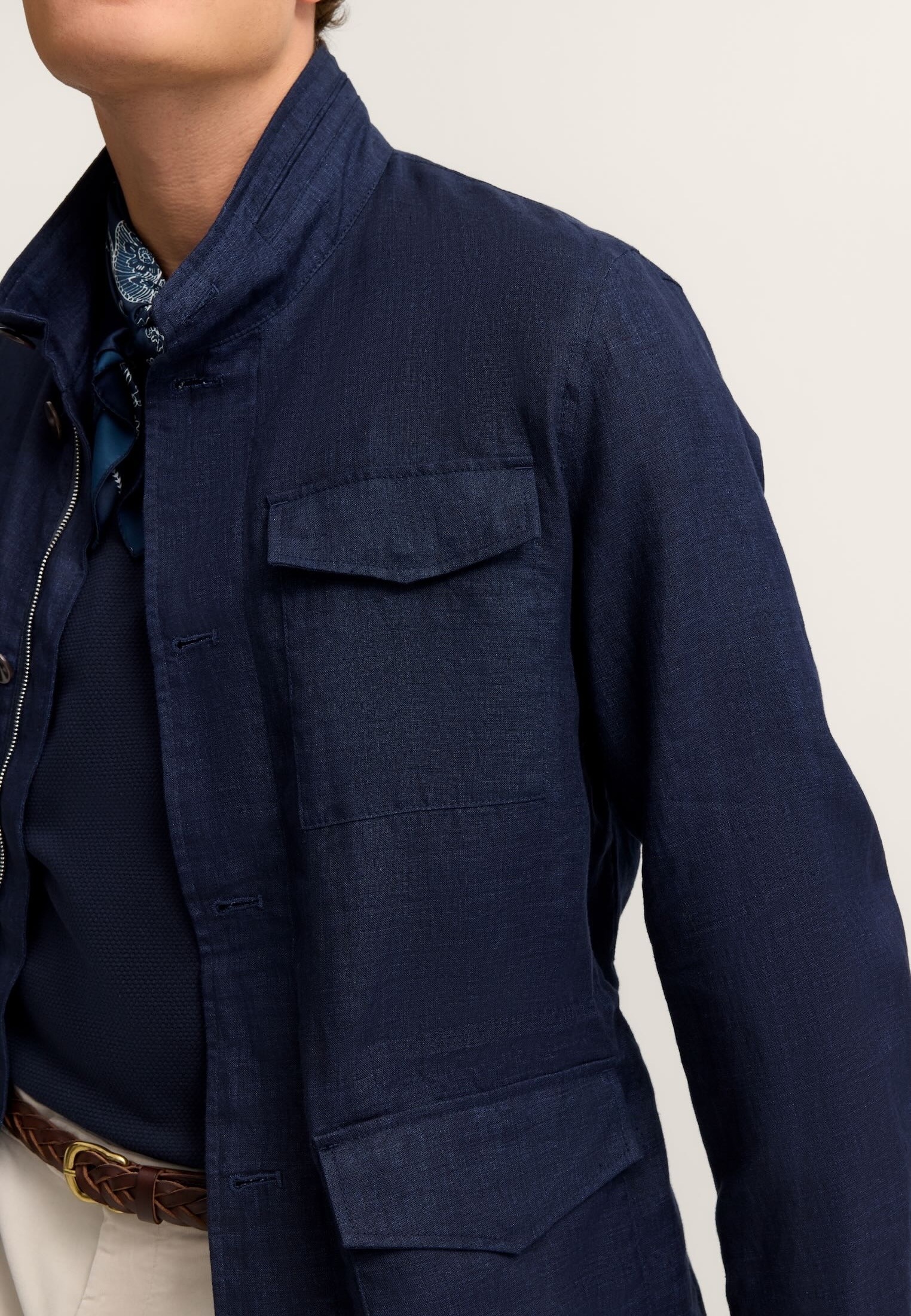 bugatti Kurzjacke »Regular Fit« Pure linen mit Stehkragen