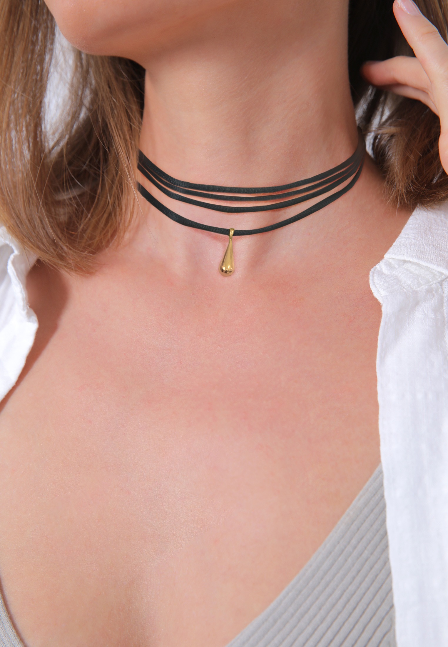 Elli Kette mit Anhänger »Halskette Satinband Tropfen Anhänger 925 Silber«