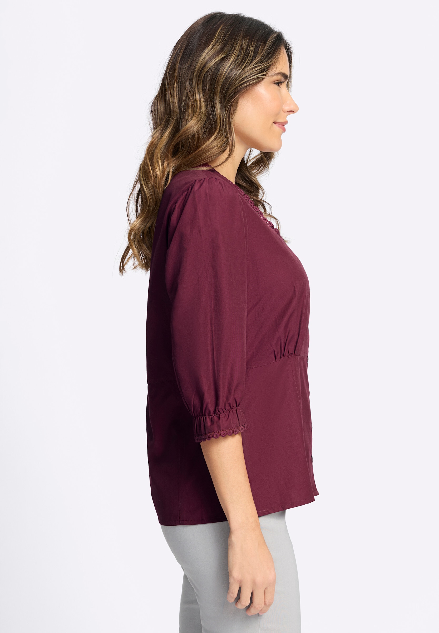 Sieh an! Trachtenbluse »3/4-Arm-Bluse Trachtenbluse mit 3/4-langen Puffärmeln«