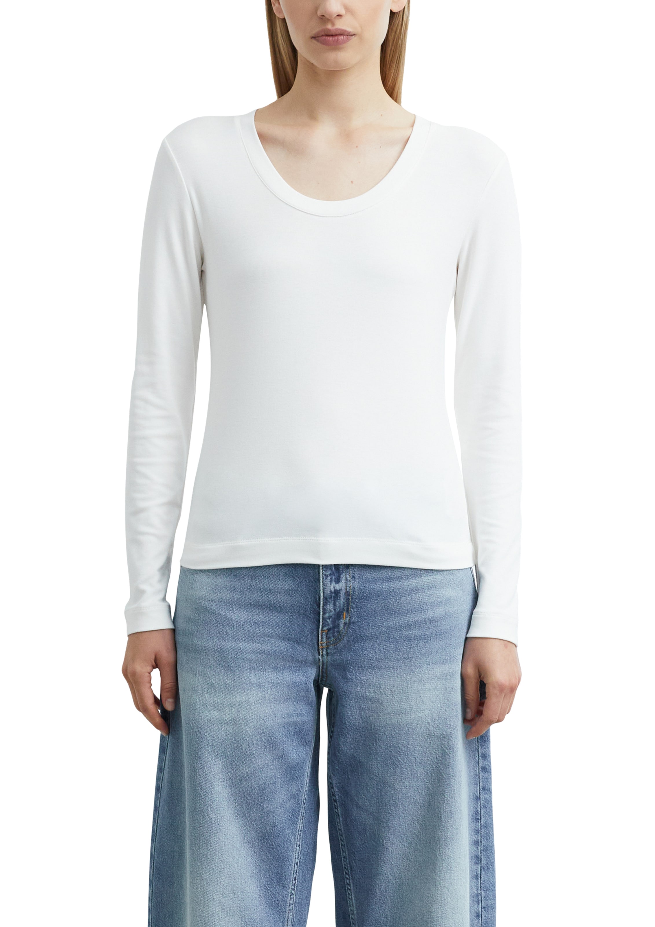 Comma Langarmshirt mit tiefem Rundhals / Viskose-Stretch