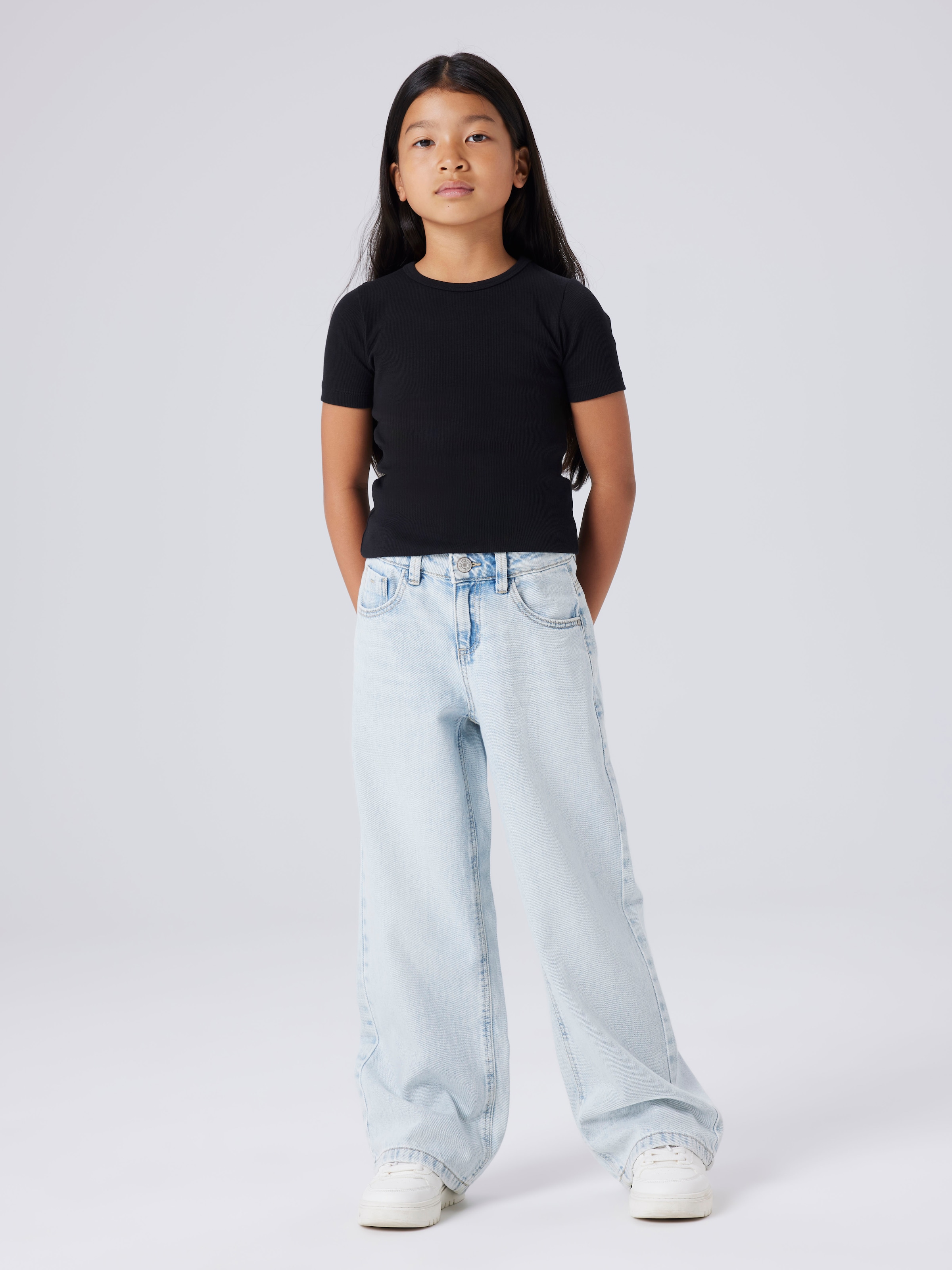 Name It Weite Jeans »NKFROSE für Mädchen mit weitem Bein und klassischem Sitz« normal, Denim, Abriebeffekte, Reißverschluss